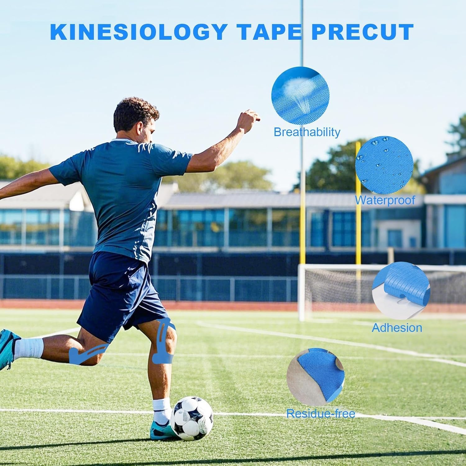 IONPSHG 12Pcs Precut Kinesiology Tape for Knees &ndash; Elastic Knee Support & Stability, Pain Relief, Waterproof & Breathable Athletic Tape for Sports Injury Recovery, Hypoallergenic & Long-Lasting Adhesion image number 3