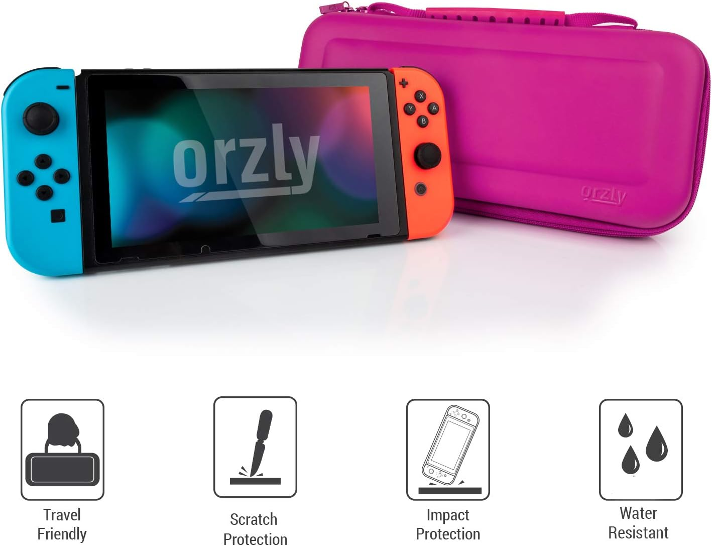 Orzly Carrying Case for Nintendo Switch OLED and Switch Console - Pink Protective Hard Portable Travel Case Shell Pouch for Nintendo Switch Console & Accessories