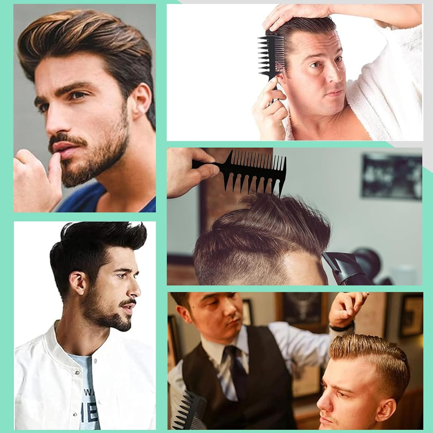 Pack of 2 3-In-1 Plastic Combs, Antistatic Double Sided Detangling Wide Tooth Comb Side Parting Professional Retro Hairstyle Comb Styling Tool image number 4