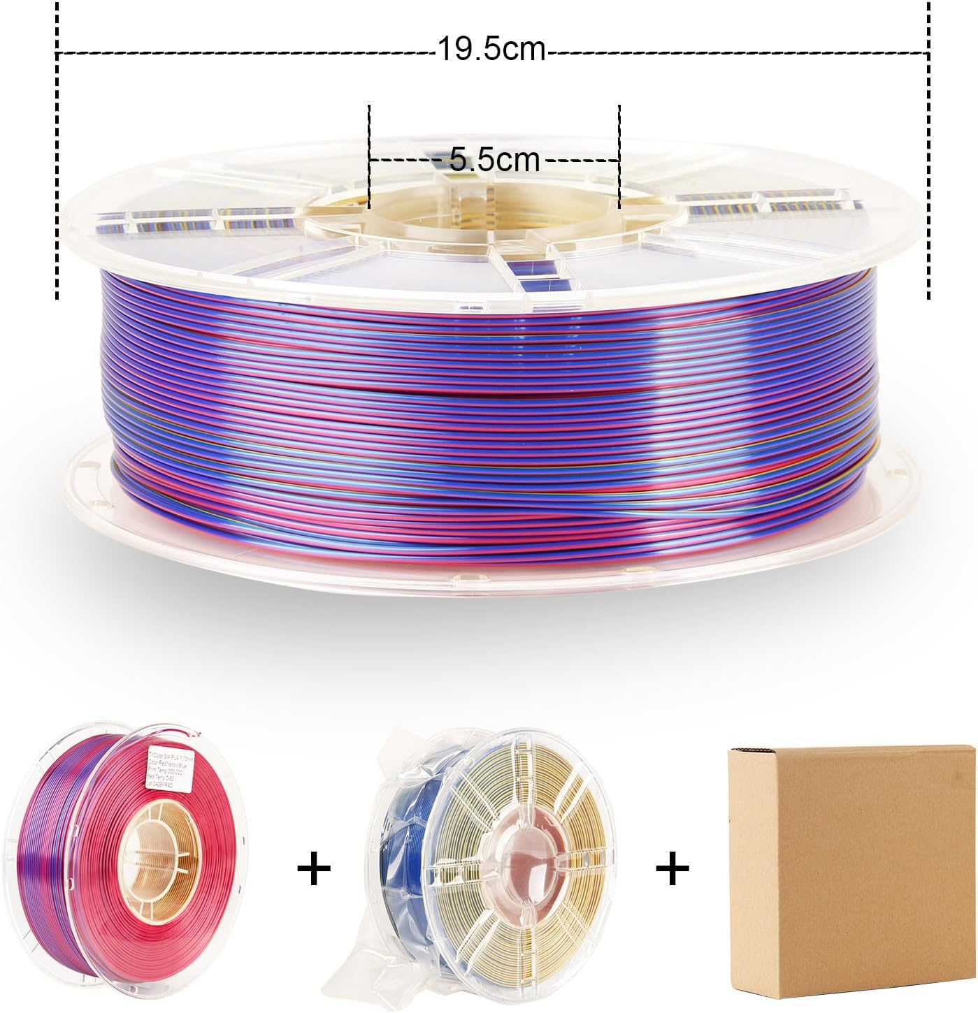 LVVJ3D Silk PLA 3D Printer Filament, Tri Colour Silk Red, Yellow, Blue Rainbow Filament, Rainbow PLA 3D Printer Filament, Clean Wound Dimensional Accuracy +/-0.03Mm, 1Kg/Spool - Matte Rainbow Pla image number 7