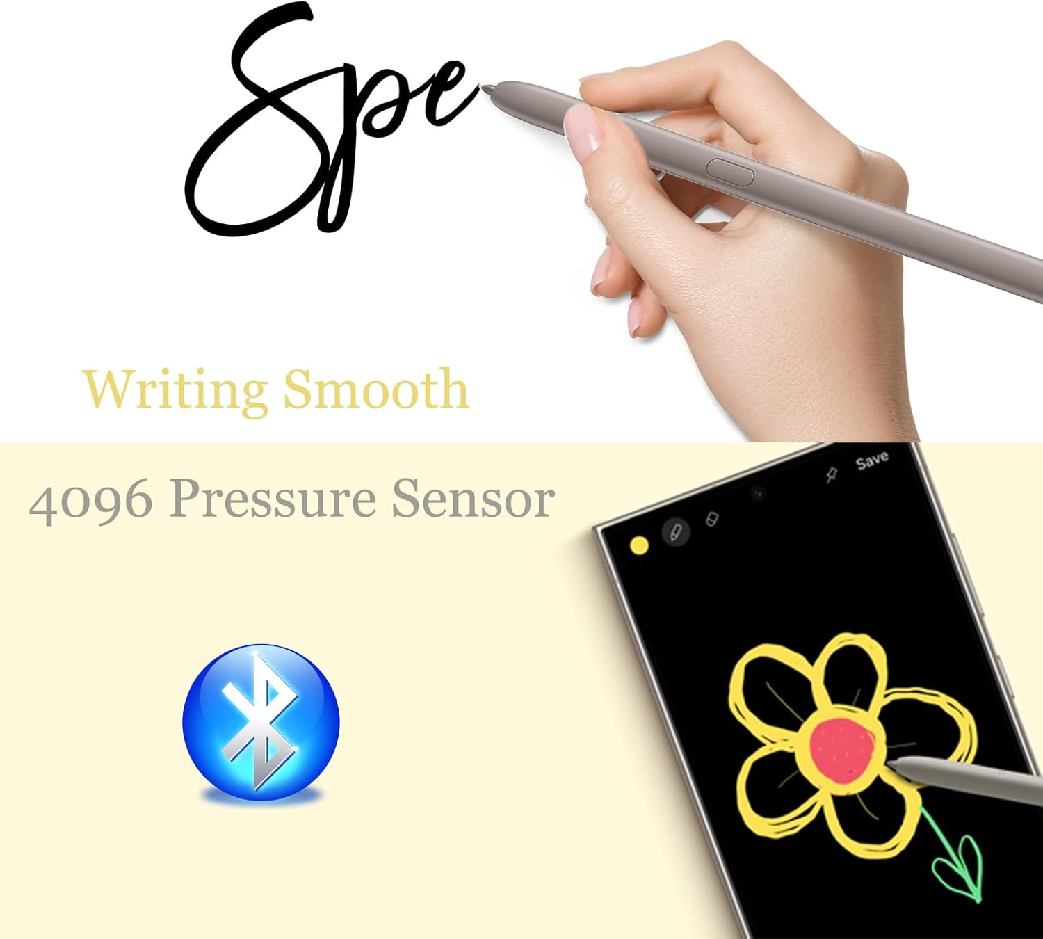Lixiongbao S24 Ultra S Pen Withbluetooth Replacement for Samsung Galaxy S24 Ultra, 0.7Mm Pen Tip, 4096 Pressure Sensor, EJ-PS928BYEGUS, US Version (Light Gray) - Yellow Gold image number 5