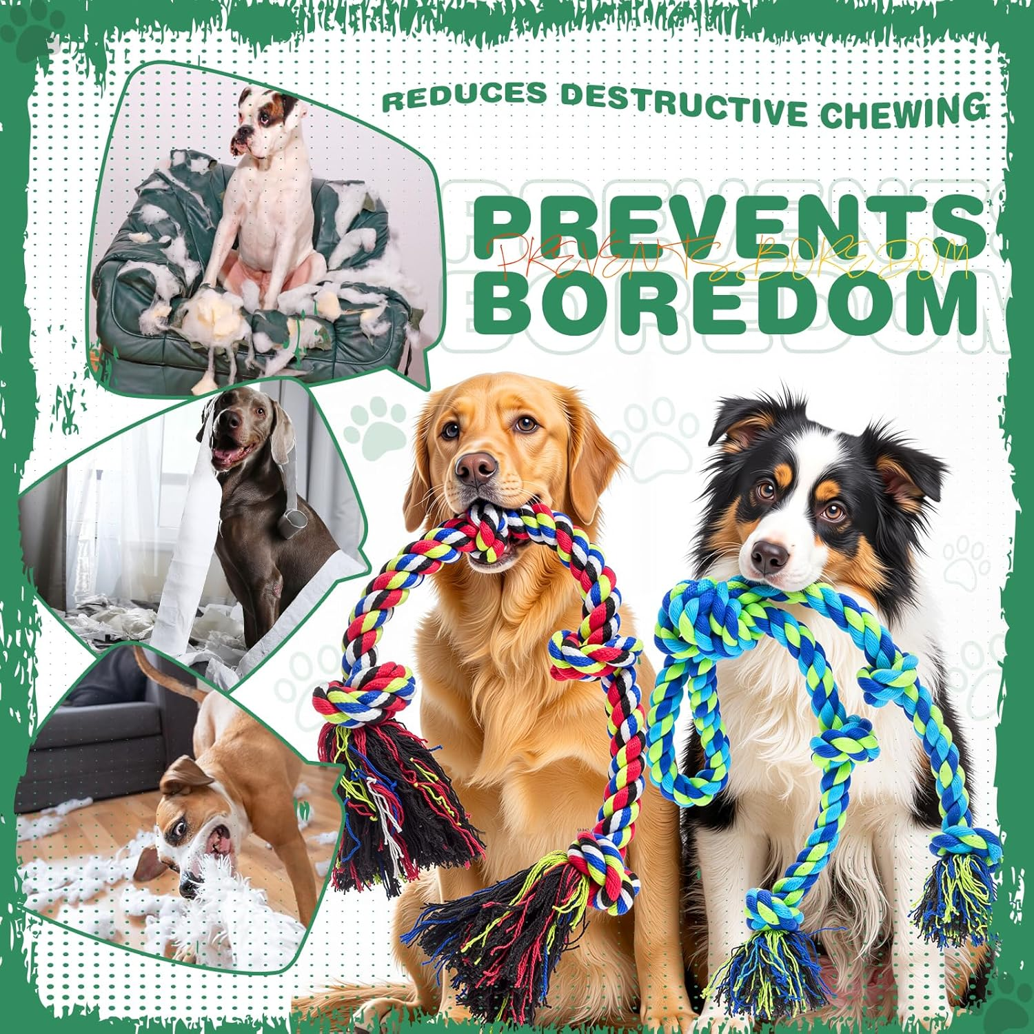 DOLAMOTY Dog Rope Toy for Aggressive Chewers, 2 Pack Heavy Duty Dog Rope Toys for Large, Medium Dogs, Tough Twisted Rope Indestructible Teeth Cleaning Tug of War Toy, Puppy Chewing Rope Toy image number 1