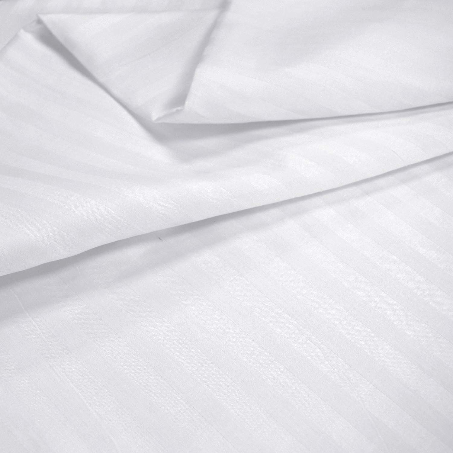 Essina Double Bed Sheet Set, 4Pc Striped Cotton Double Bed Sheets 680 Thread Count, Deep Pocket Double Bed Fitted Sheet, Solid Colour Sheet Set, Colour Palette White image number 1