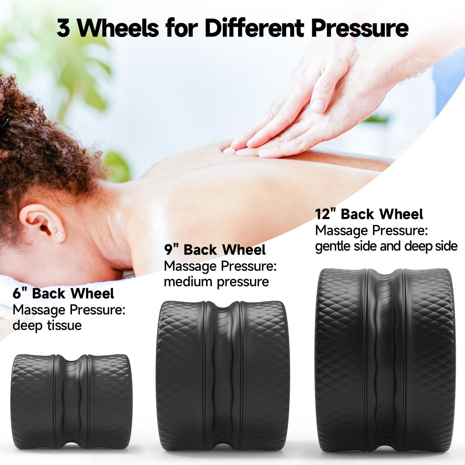 PTEROMYS Back Stretcher Foam Roller for Neck Deep Tissue Massage Physical Therapy,Yoga Wheel for Back Pain Relife Deep Tissue Massage (3-Piece) (Black) image number 4