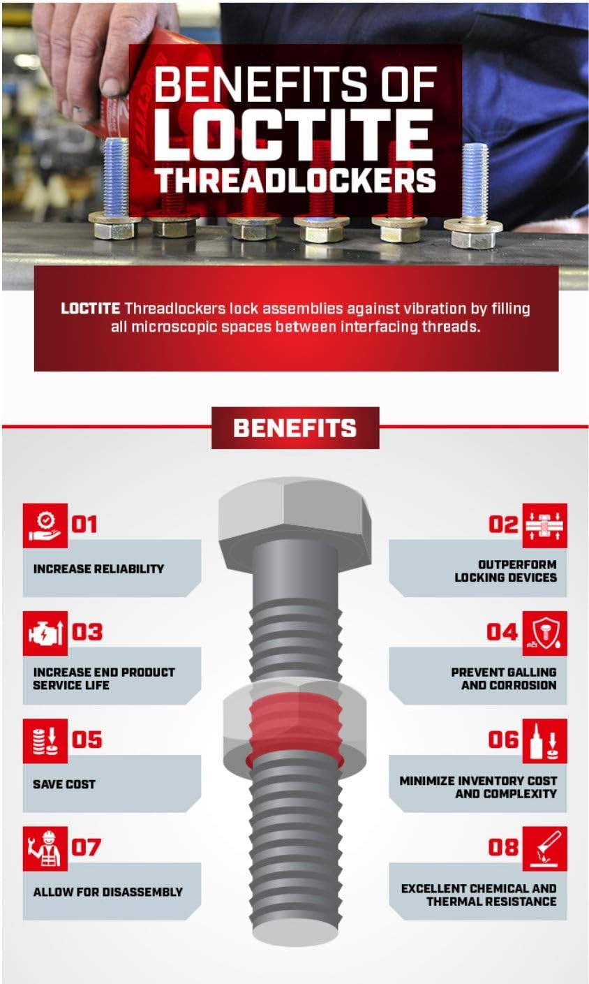 LOCTITE 263 Threadlocker for Automotive: High-Strength, Oil Tolerant, High-Temperature, Fluorescent, Anaerobic, Heavy Duty Applications | Red, 6 Ml Tube image number 4