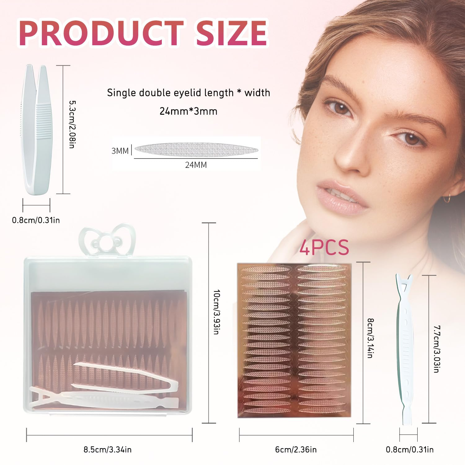 TORMEN 80 Pairs Double Eyelid Lift Strips Invisible Tape Stickers Waterproof Natural Lace Mesh with Forked Rods for Covered Droopy Thick Eyelids Suitable for Most Eye Shapes (Transparent Oval) image number 4