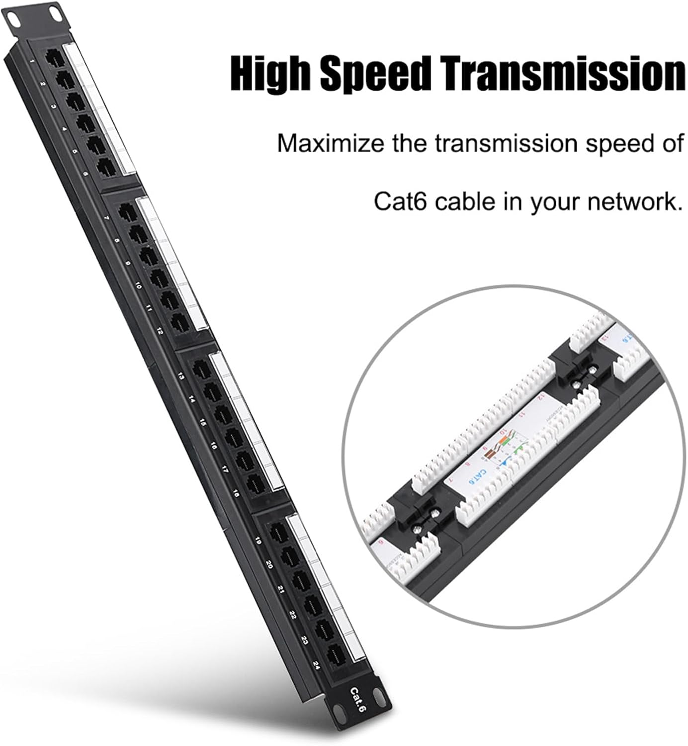 Marhynchus 24 Port CAT6 Patch Panel Network Cable Rack Mountable High Speed Transmission for Network Cable Management with Metal Frame image number 4