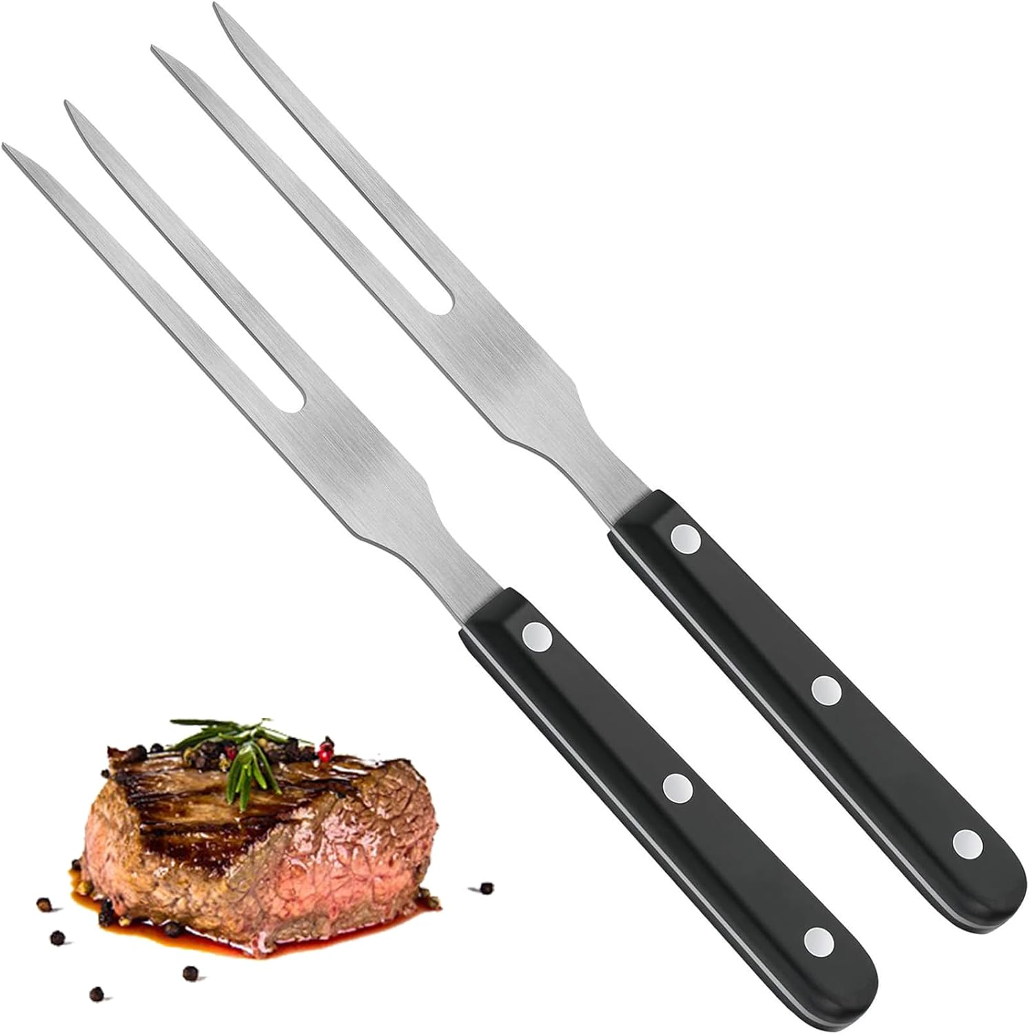 2 Pieces Carving Forks with Wood Handle Rust Resistant Stainless Steel Barbecue Forks Meat Forks Serving Forks Cooking Forks Kitchen Forks BBQ Forks Outdoor Barbecue Tools for Kitchen Roast Grilling image number 5