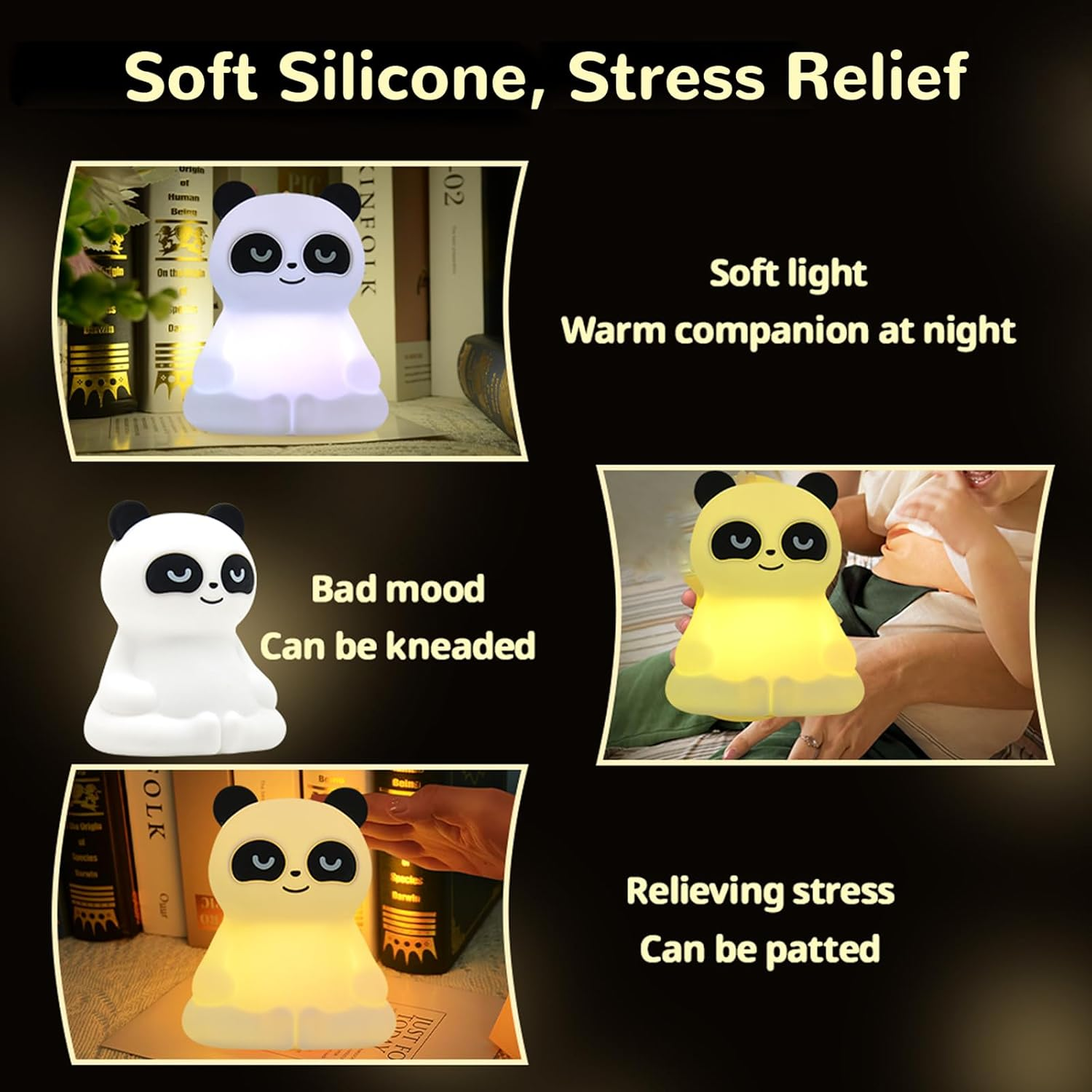 Richaa Panda Night Light with Colour Changing Night Light Dimmable Sleeping Light Rechargeable Children'S Room Gift Anxiety Relief - Bronze image number 7