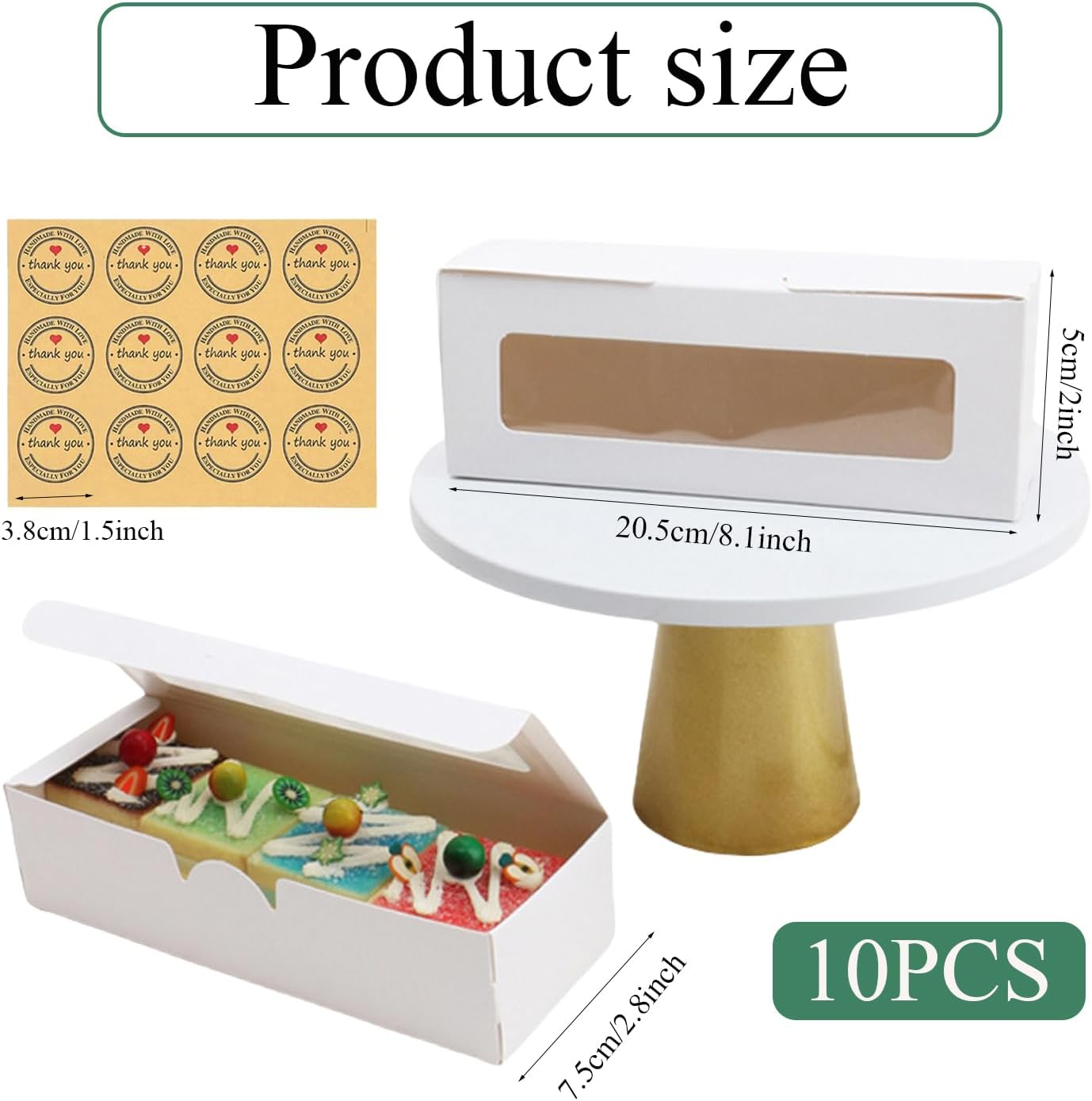 Xinghonyac 10 Pcs Kraft Bakery Boxes, Small Pastry Treat Boxes with Window Gift Packaging Boxes, Cupcake Boxes with Stickers for Cookies, Donut, Pie Slice,Pastries, Mini Cakes (White) - White image number 3