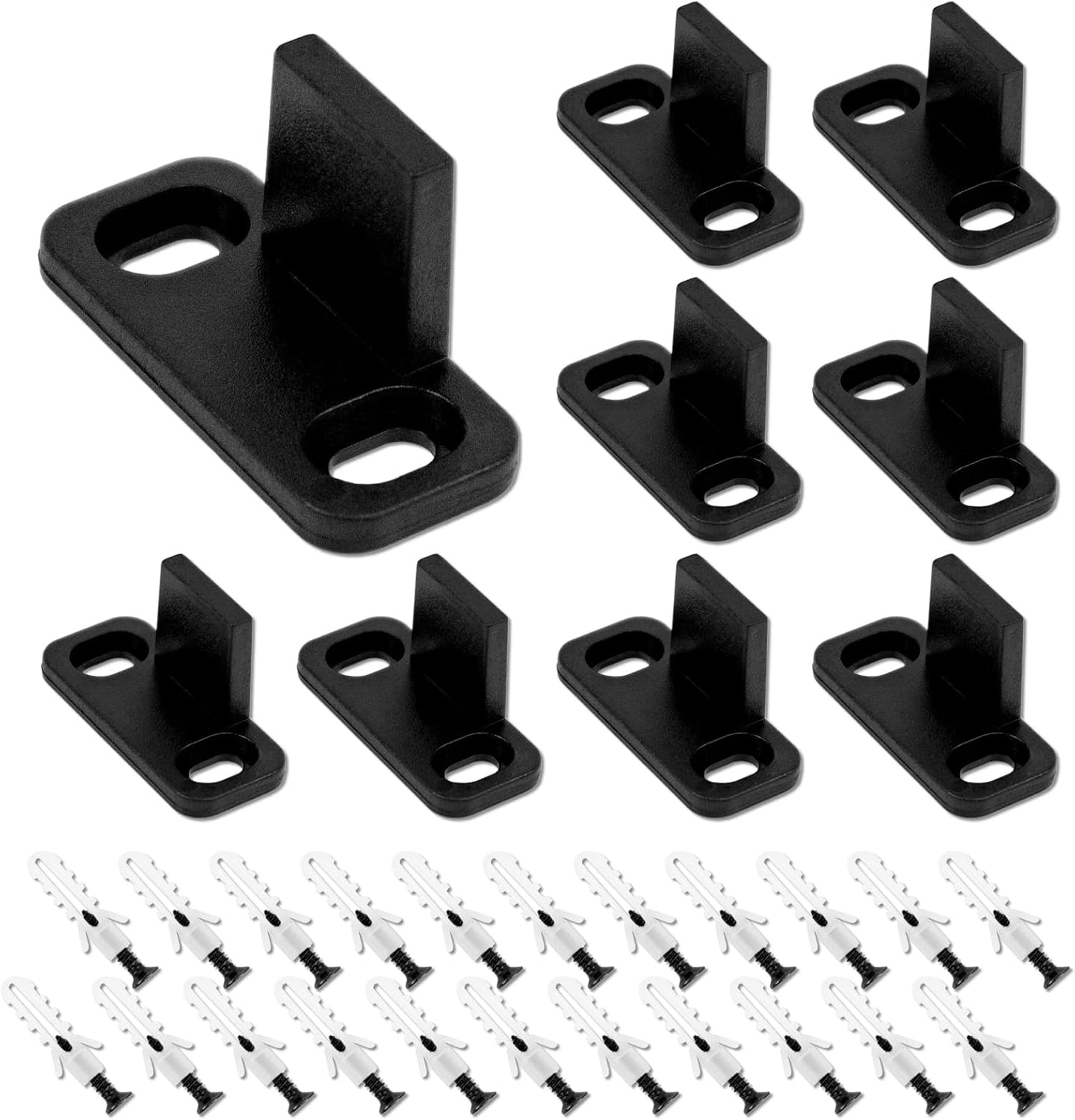 12 Pieces Sliding Barn Door Floor Guides Closet Hardware Plastic, Black Plastic Track Guide for Sliding Doors Including Pocket with Screws and Bypass, Adjustable L Shape Brackets for Sliding Doors image number 5