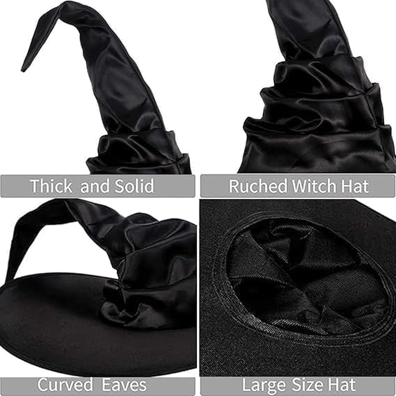 Women'S Witch Hat &ndash; Wide Brim Pointed Cosplay Headwear, Ruched Gothic Wizard Hat for Halloween, Magic Party & Costume Accessory image number 1