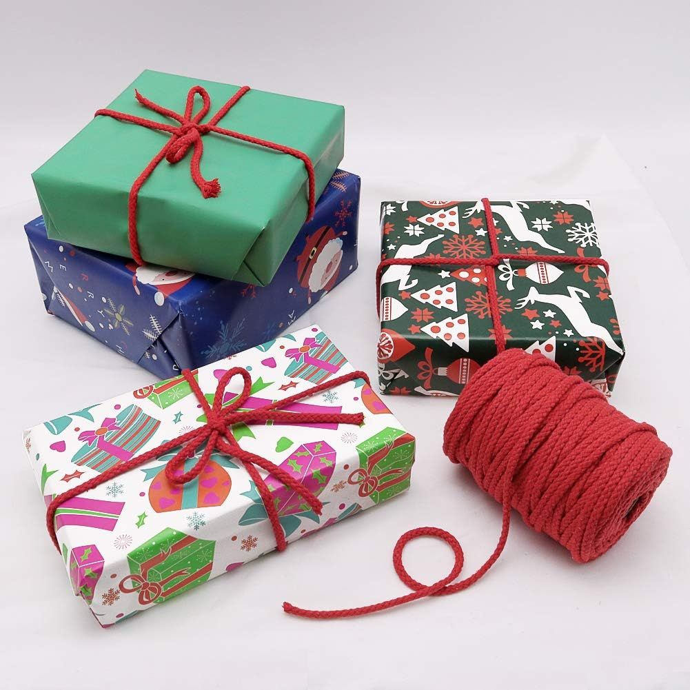 Tenn Well Braided Cotton Cord, 165 Feet 5Mm Wide Cotton Macrame Rope for Plant Hangers Wall Hangings DIY Crafts (Red) image number 4