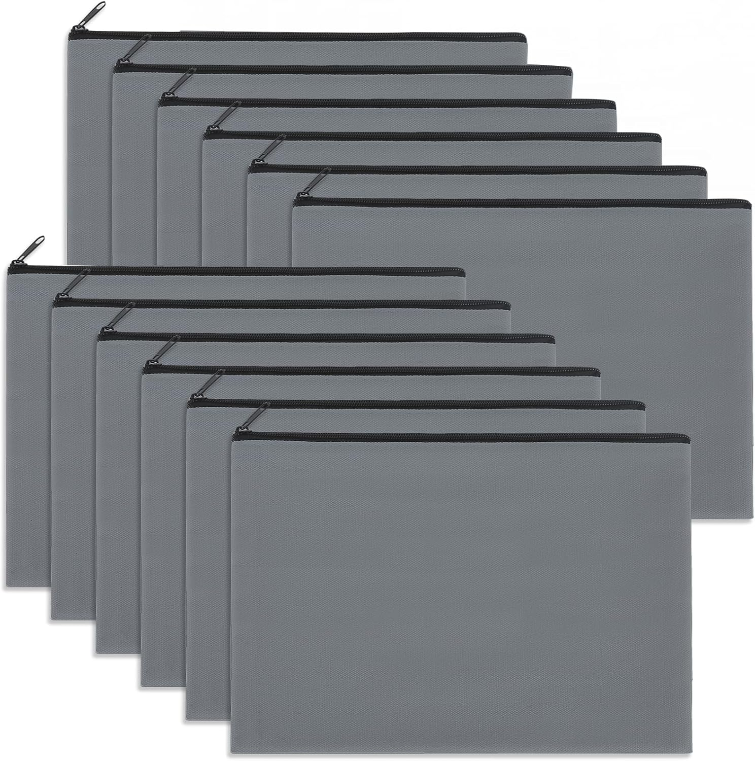 12 Pieces Black Cotton Canvas Makeup Bag, Multipurpose Cosmetic Bag with Zipper Travel Toiletry Pouch, Blank DIY Craft Bag Pencil Bag, White, M