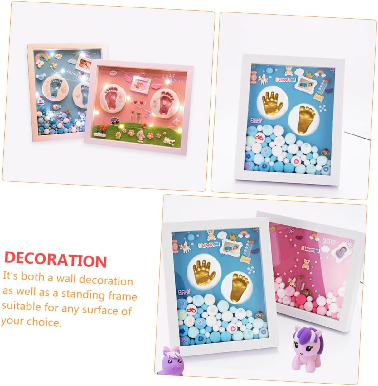 MERRYHAPY 1 Set Newborn Handprint and Footprint Memory Photo Frame Kit Special Milestone Boys Durable Keepsake for Shower and Early Memories for Capturing Precious Moments image number 2