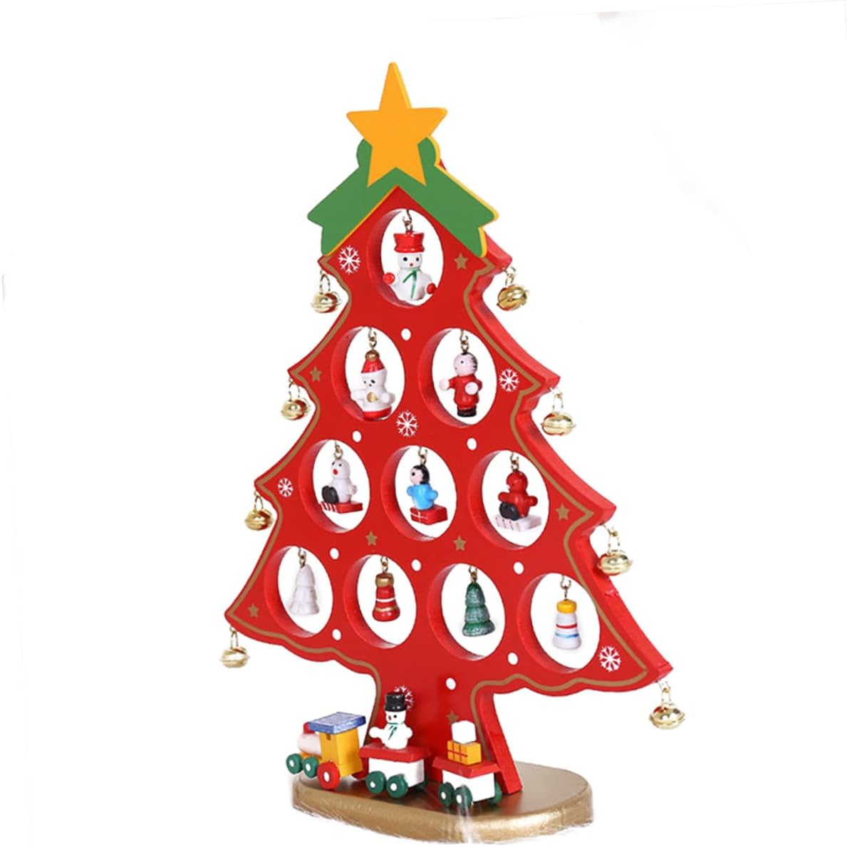 Outanaya Cartoon Wooden Christmas Tree Decoration by Mini Christmas Ornament for Home Red Table Desk Decor Christmas image number 1