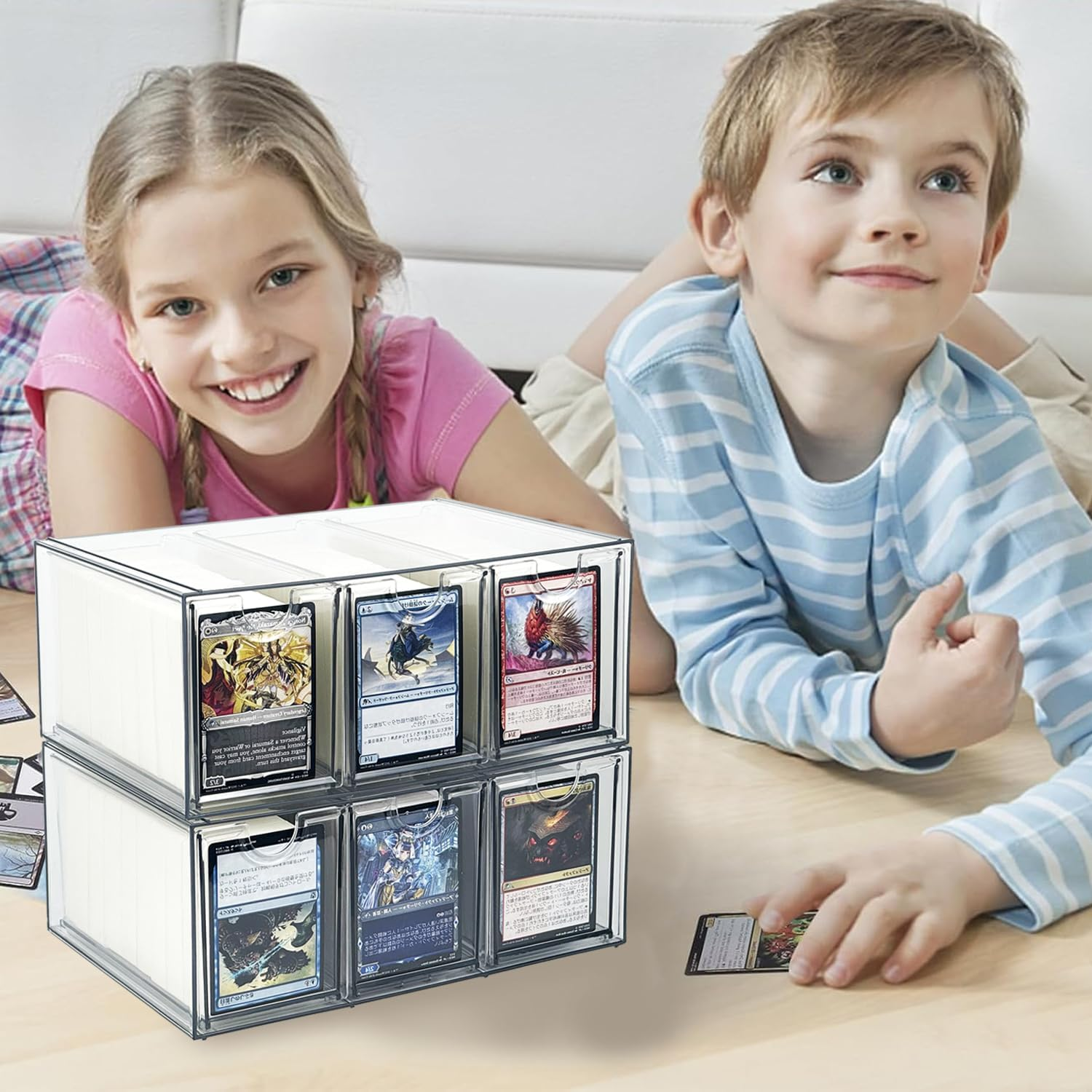 REASOR 2200+ Capacity Trading Card Storage Box,Card Deck Case with 12 Dividers, Hard Transparent Playing Card Case,Suitable for Magic Game Cards,2 Large Capacity Card Box image number 2