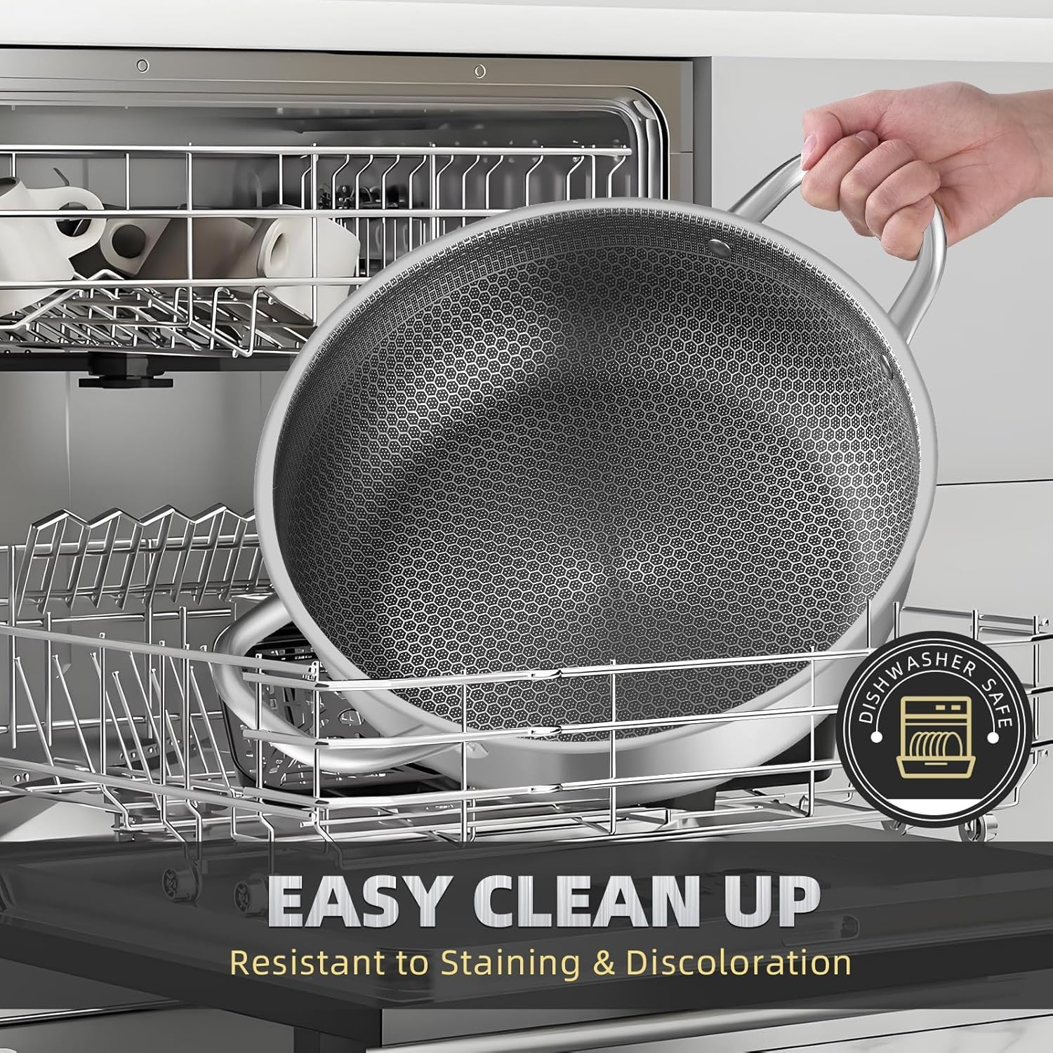 Stainless Steel Saute Pan, Cookware with Lid, 30CM Deep Frying Pan, Nonstick Cooking Pot with Handles, Large Skillet, Wok Pan Compatible with All Cooktops, Dishwasher Safe image number 1