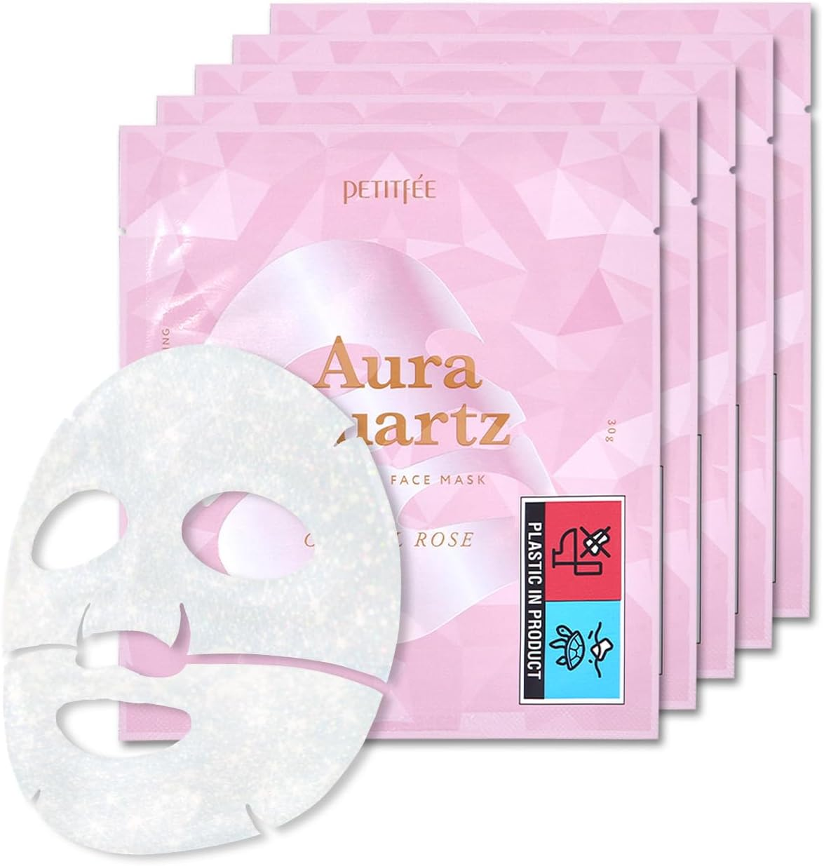 Petitfee Aura Quartz Hydrogel Face Mask Crystal Rose 30G*5Ea - Rose Facial Mask for Radiant Skin with Pearl Protein, Collagen, Hyaluronic Acid image number 2