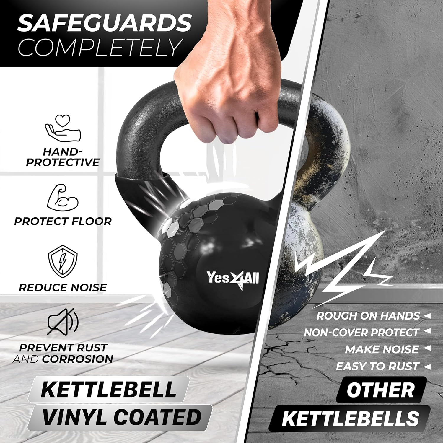Yes4All Kettlebell Set Vinyl Coated Weights Combo for Full Body Workout Equipment Push Up, Grip Strength Training, Dumbbell Weights Exercises
