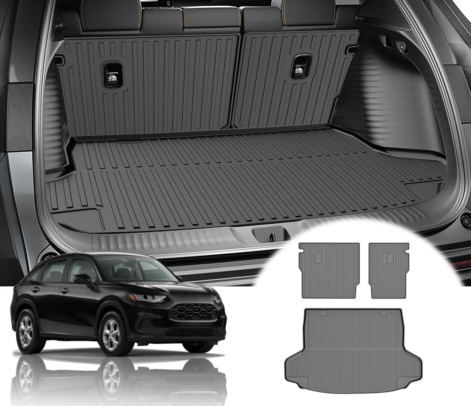 Cargo Liner & Backrest Mat Fit for Honda HR-V HRV 2016-2022 AWD: Cargo Mat with Backrest Mat behind 2Nd Row Back Seat Protector - All Weather Protection Trunk Mat with Back Seat Cover HRV Accessories