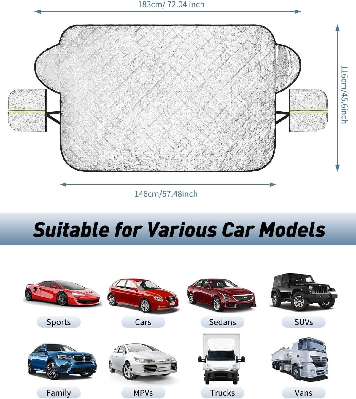 Windshield Cover for Cars, Car Window Shade, Car Sun Shade, Foldable Oxford Cloth Cover with Earmuffs, Snow and Ice Shield, UV Sunshade, Dust, Grit, Bird Droppings for Car SUV Vans Pick-Up Trucks image number 1