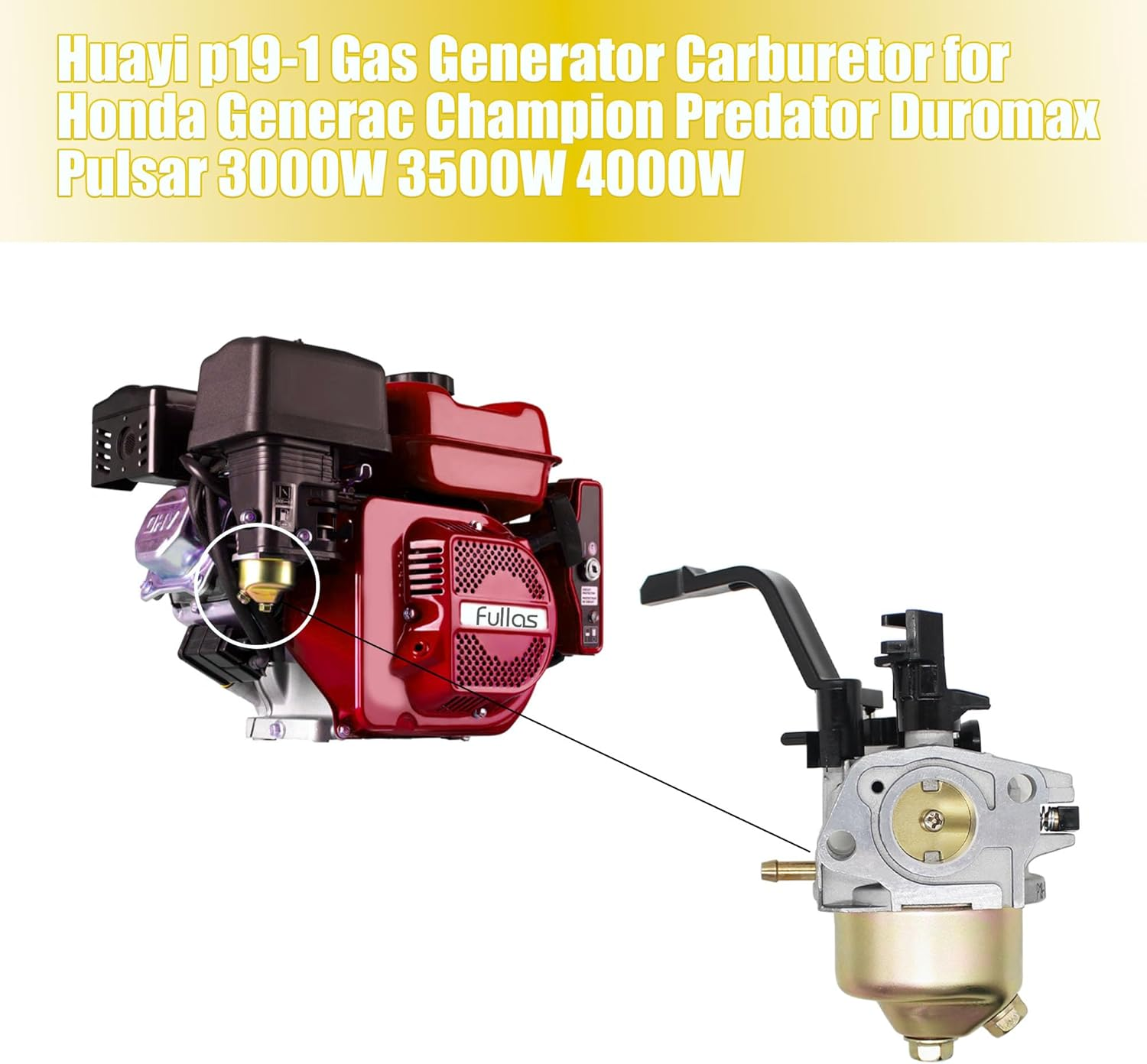 Fit for Huayi P19-1 Carburetor Compatible with Predator 4000 4375 Champion Honda Generac Powerhorse 3000W 3500W 4000W Generator Powered by 196Cc 208Cc 212Cc 223Cc 224Cc image number 3