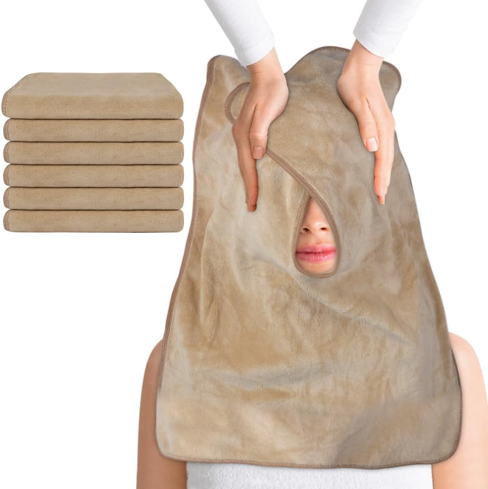 SINLAND Microfiber Esthetician Face Towels for Facial Treatments, 3 Pack White Reusable Spa Towels with Split Design for Facial Steam Massage and Cleansing