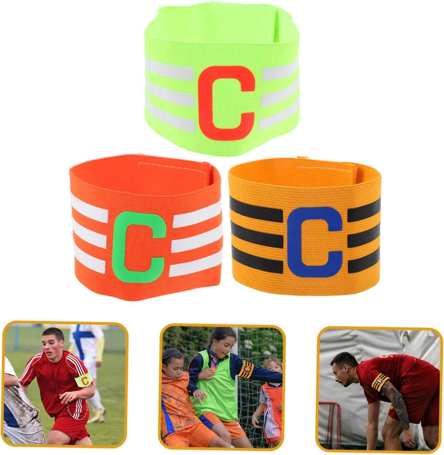 Football Captain Armband: 3Pcs Adjustable Captain Armbands, Football Arm Bands, Elastic Captain Arm Band image number 1