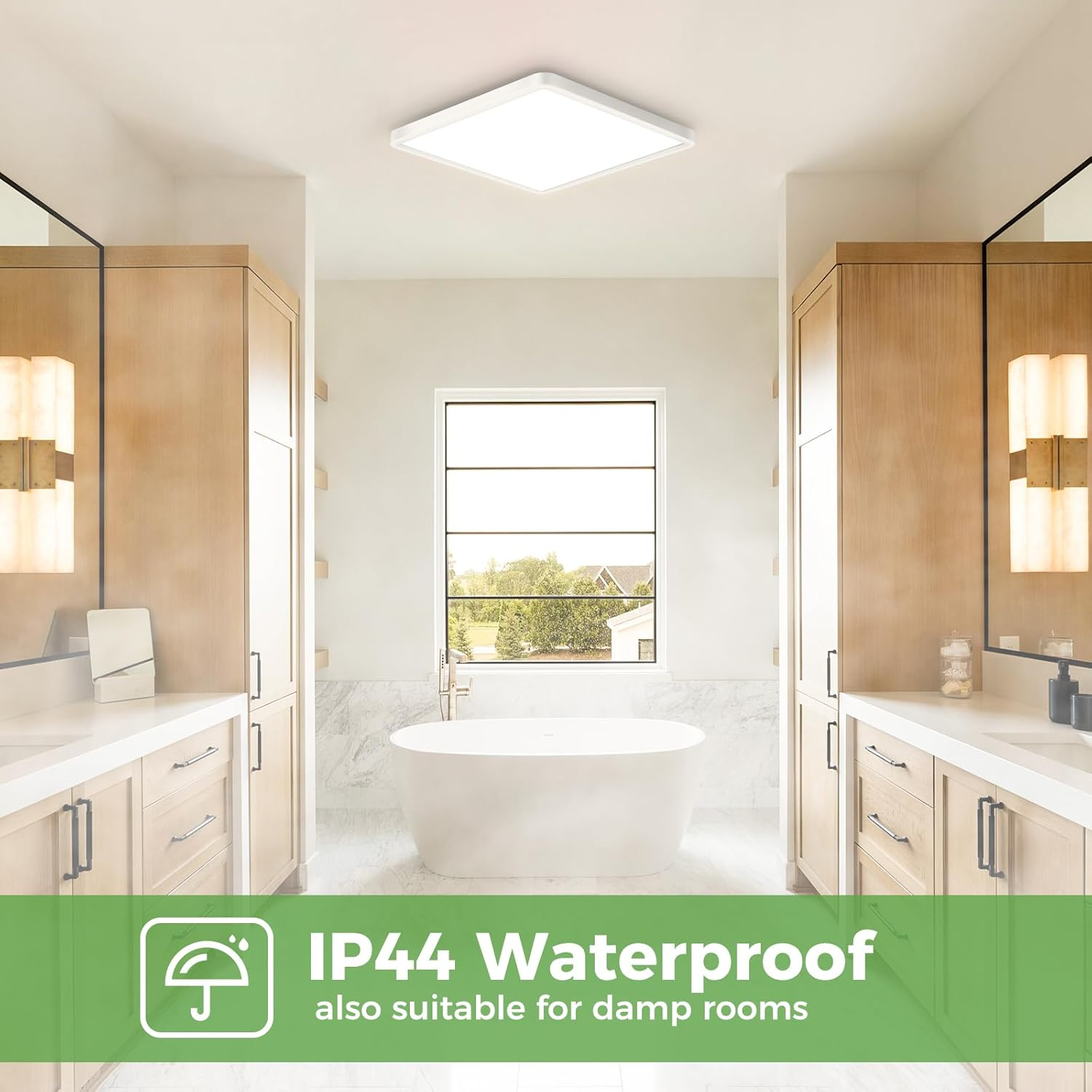 Zemty Square LED Ceiling Light, 3 Colours (3000K/4000K/6500K) Ceiling Light, 1800LM IP44 Waterproof Bathroom Ceiling Light for Office, Kitchen, Bedroom, Hallway, Balcony, Garage, 18 Cm image number 3