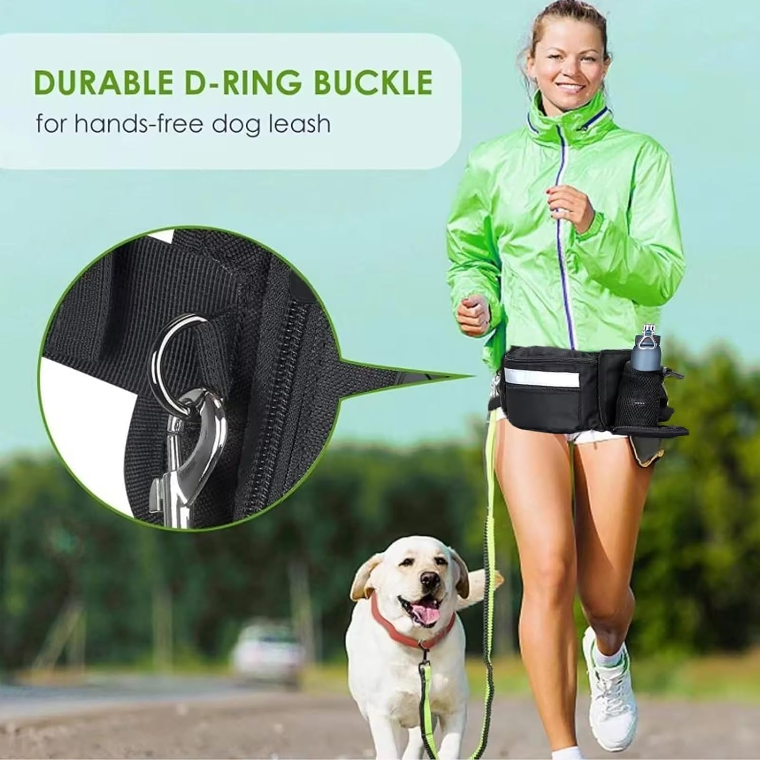 Dog Treat Bag with Hands-Free Waist Belt and Shoulder Strap - Multi-Purpose Portable Pouch for Training, Hiking, Running, Walking - Black (Bottle & Bags Not Included) image number 1