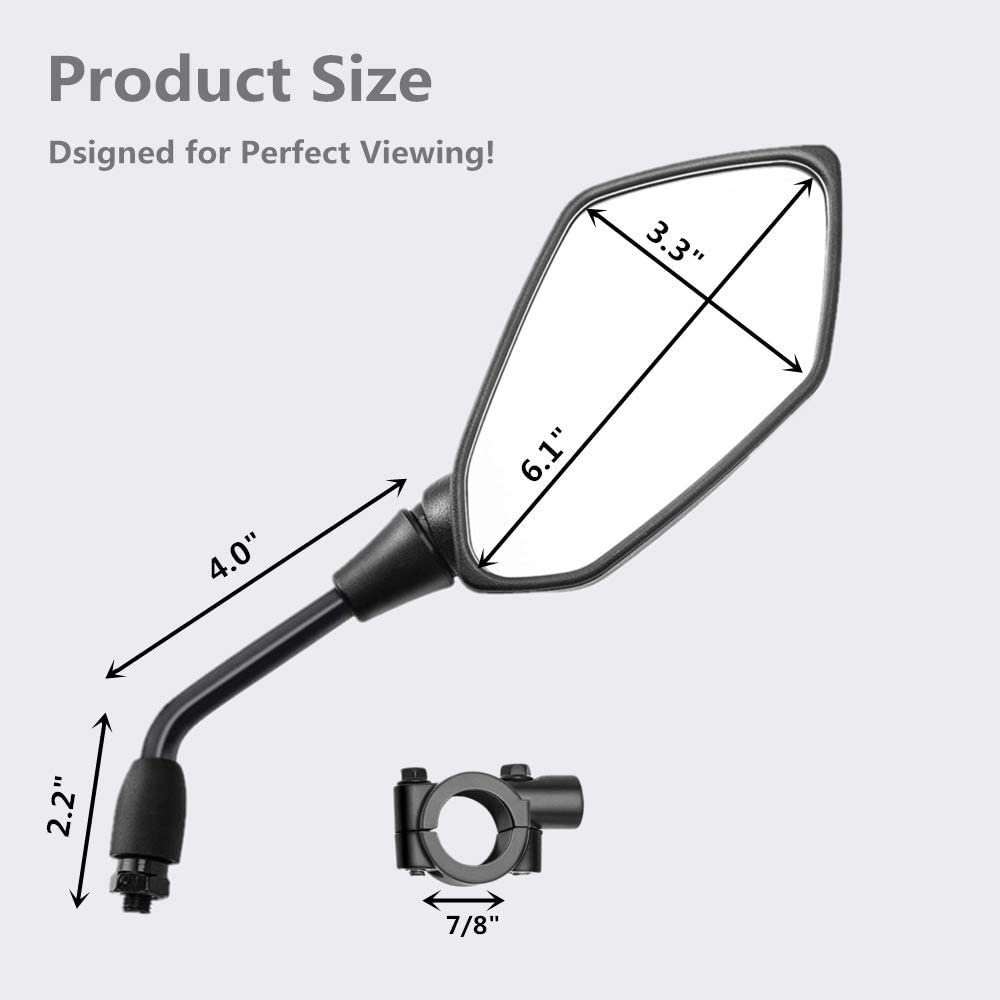 【2024 Upgraded】Motorcycle Convex Rear View Mirror, Mirrors for Bike,Motorcycle,Atv,Scooter, with M8 M10 Threaded Bolt, with 7/8" Handle Bar Mount Clamp Compatible with Cruiser, Suzuki, Honda,Victory image number 6
