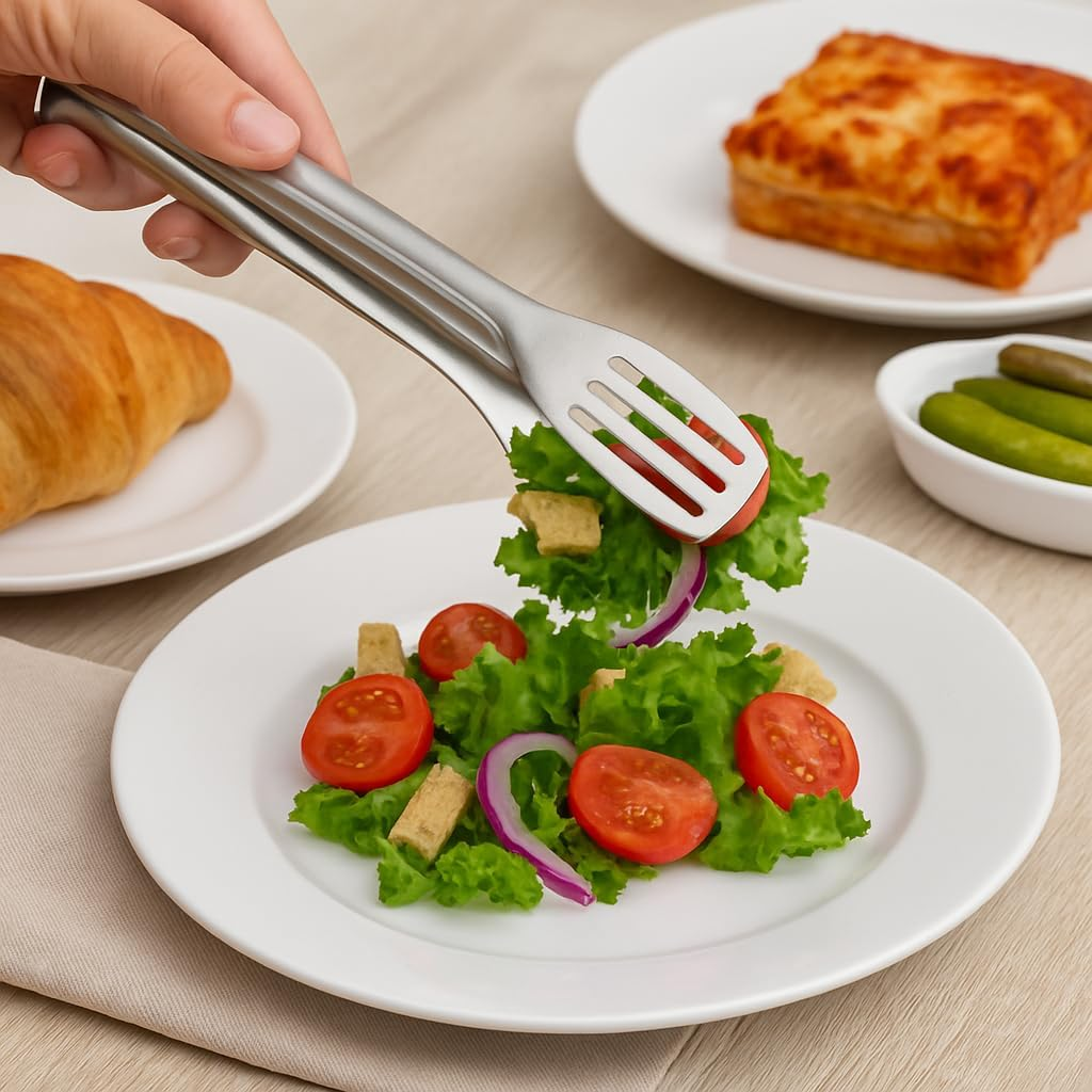 Stainless Steel Kitchen Tongs Set of 2 &ndash; 24Cm & 29Cm Cooking Food Tongs for BBQ, Salad, Bread, Meat, Serving, Frying, Grilling, Buffet, Clip Clamp Style Utensils image number 5