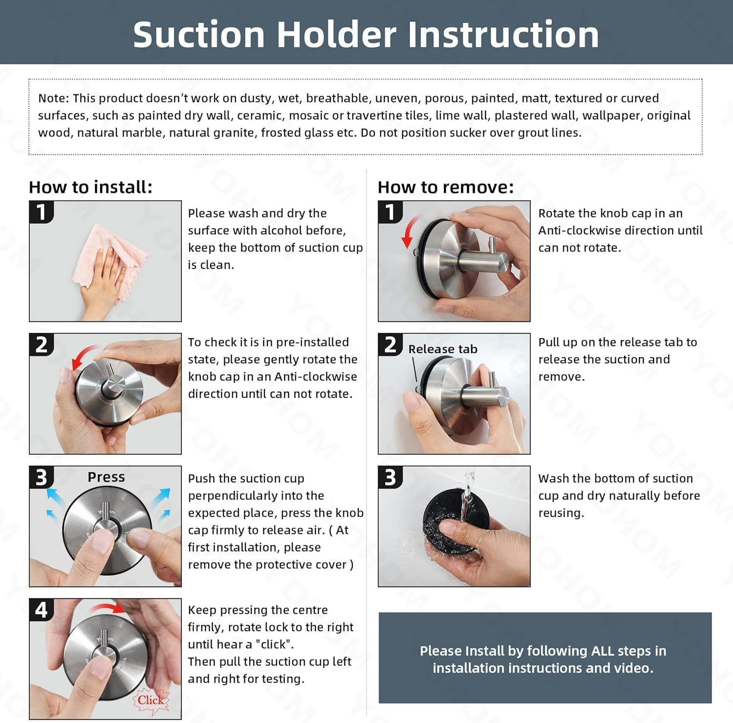 YOHOM Suction Towel Ring Suction Hand Towel Holder Bathroom Stainless Steel Sucker Towel Ring No Drill Vacuum round Towel Rail Shower Towel Rack Suction Cup Dish Towel Hanger Kitchen Matte Black 2Pcs - Matte Black image number 3