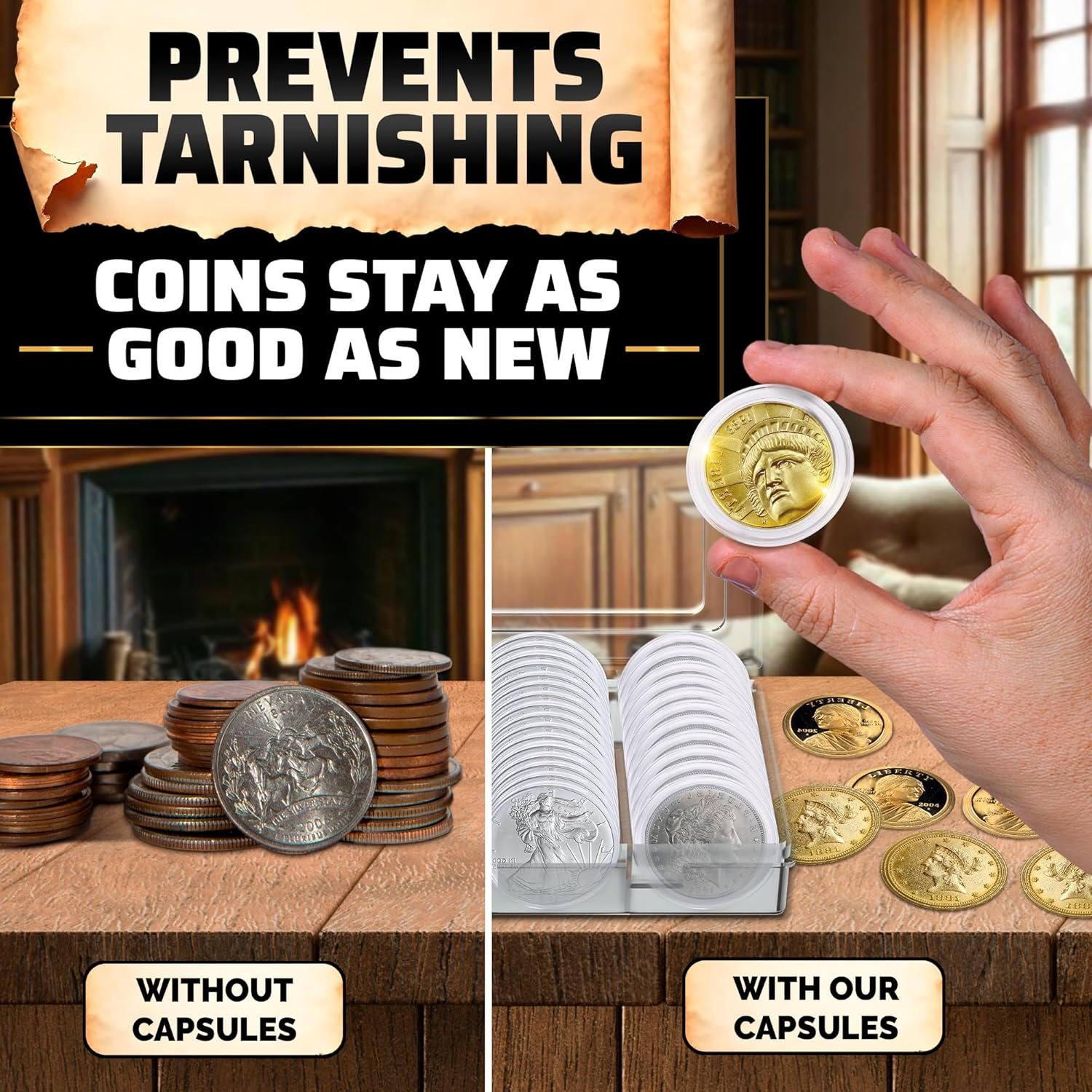 40 Mm Silver Coin Holder Coin Case Coin Capsules Storage Container with Storage Organizer Box for Coin Collection Supplies (60 Pieces) image number 6