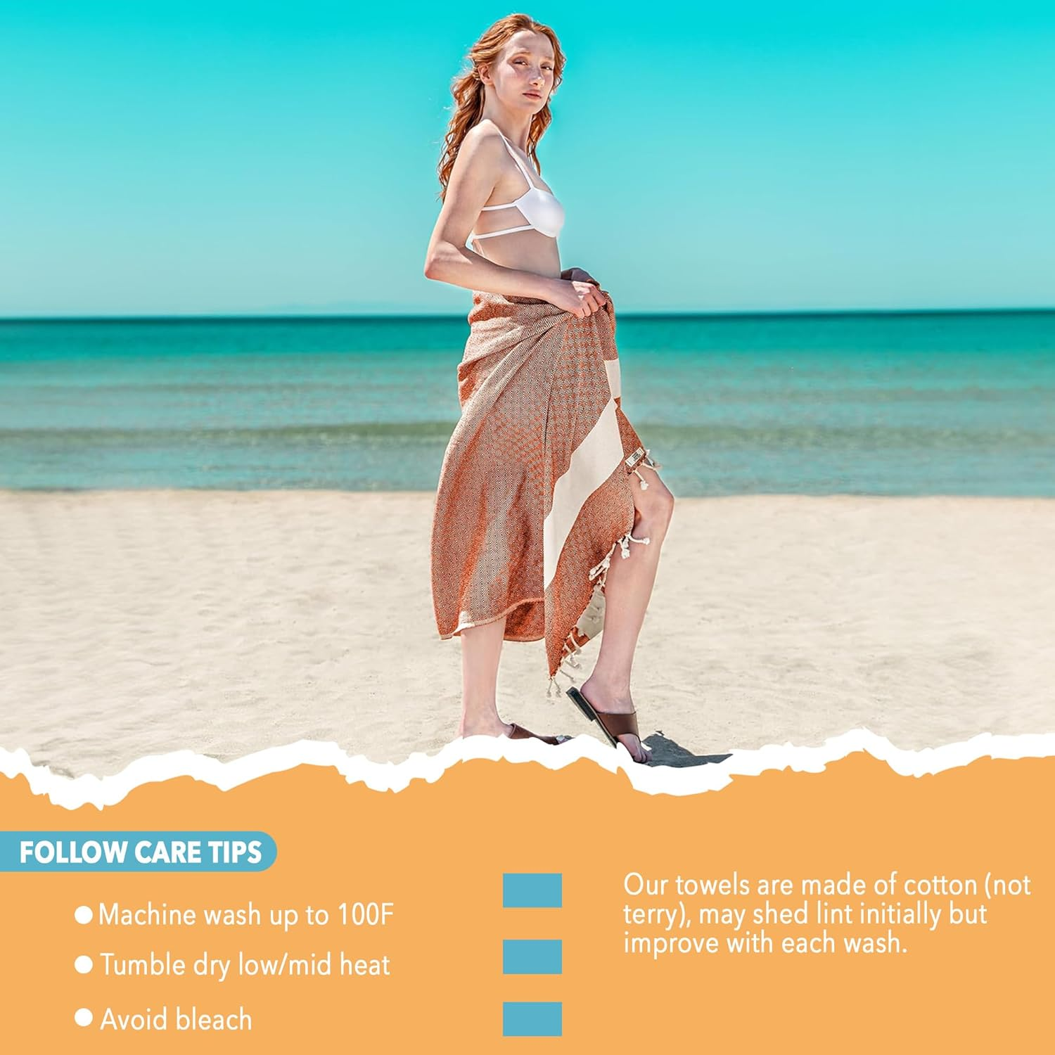 Turkish Peshtemal Towel Set of 2 &ndash; 100% Cotton, Fast Drying, Lightweight Hammam Towels &ndash; Beach, Spa, Bathroom, Travel &ndash; Soft and Absorbent Towel Varieties (Beige & Nefti Green) image number 1