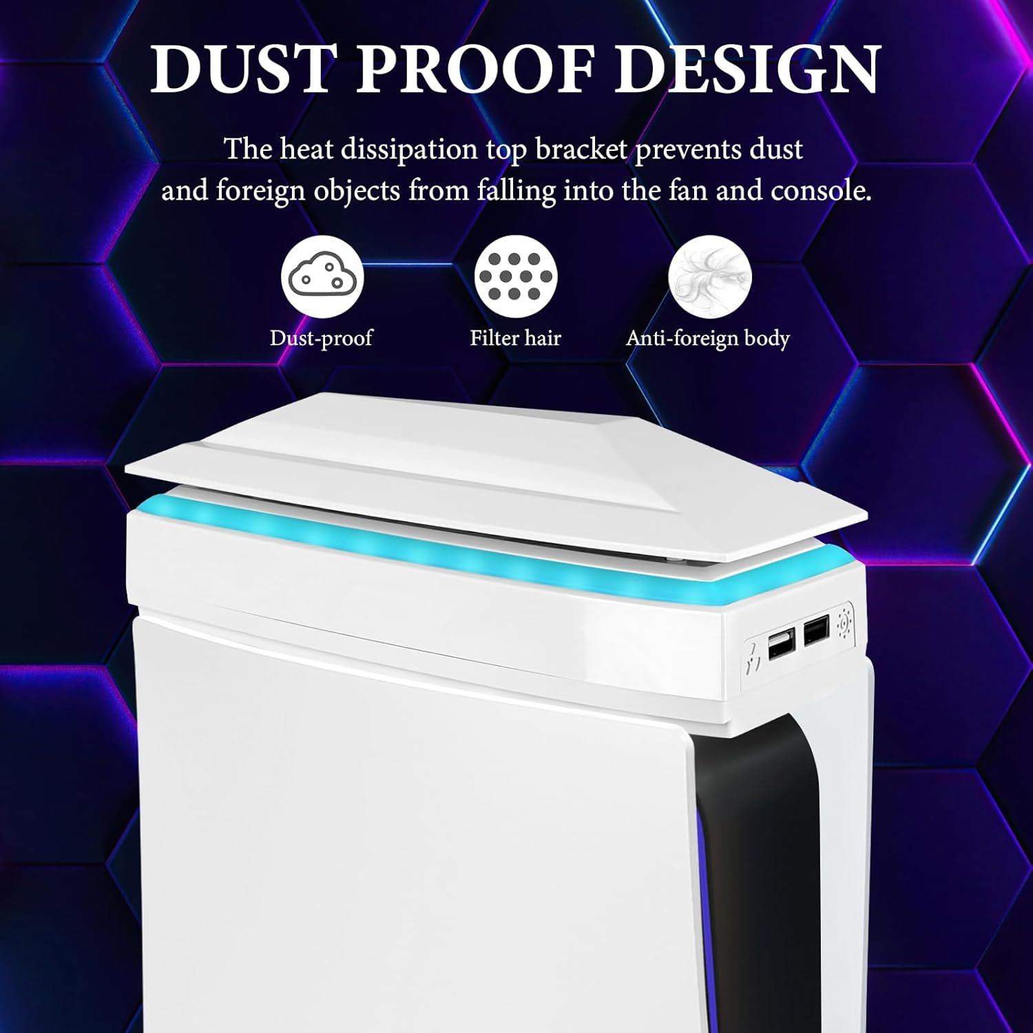 Geekria RGB Cooling Fan Compatible with PS5 Slim Disc & Digital, Top Heat Dissipation Dust Fans, Chilling System with 3 Speed Level Adjustable, 8 Modes Light and 2 USB Port