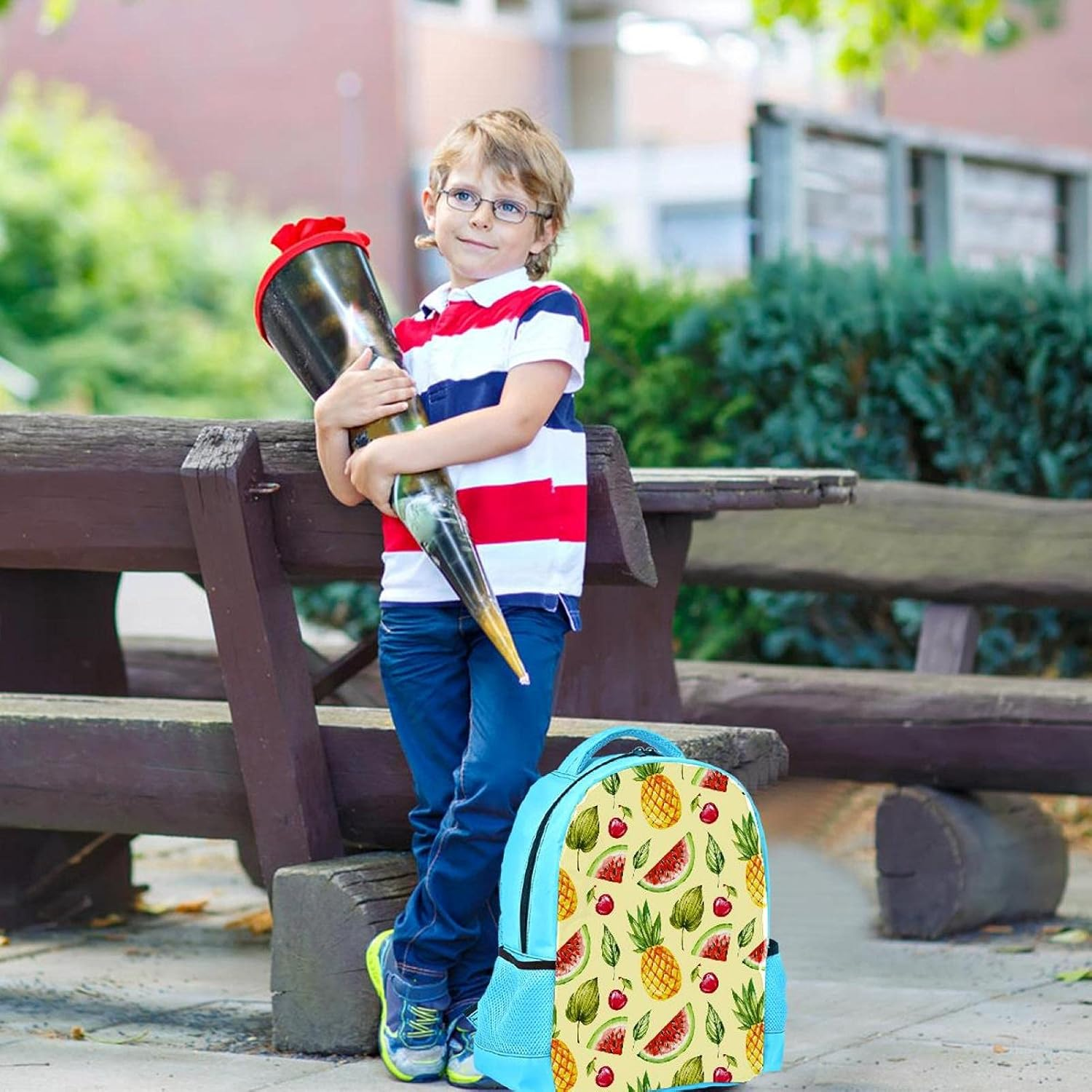 Blue Backpack Boy Bookbags Rucksack Men Travel Handbag Daypack Summer Fruit Watermelon Pineapple image number 5