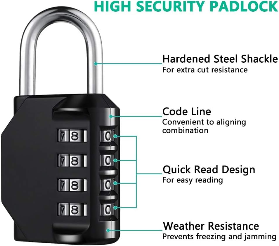 Heavy Duty 4-Digit Combination Padlock, Waterproof, 2 Pack for School Gym Locker, Fence Gate, Toolbox image number 6