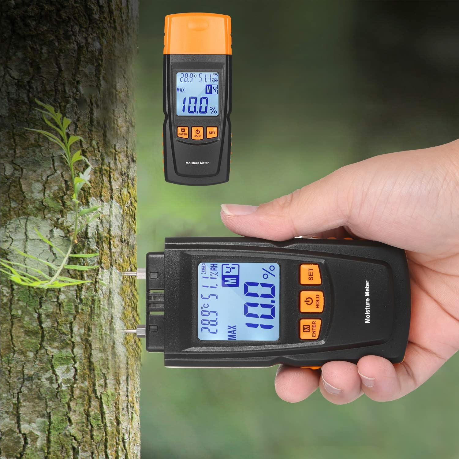 3-In-1 Digital Wood Moisture Meter Firewood Water Content Analyzer Ambient Temperature+Humidity+Wood Moisture Tester with Backlight for Woodworking Lumber Timber image number 3