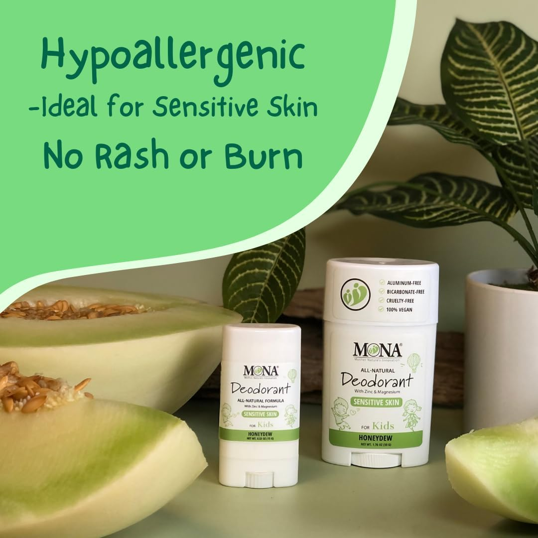 MONA BRANDS All Natural Deodorant for Kids for Girls & Boys Sensitive Skin No Baking Soda No Aluminium Vegan, Non-Gmo, Gluten & Cruelty Free 1 Unit Honeydew, Full Size (50Ml) image number 1