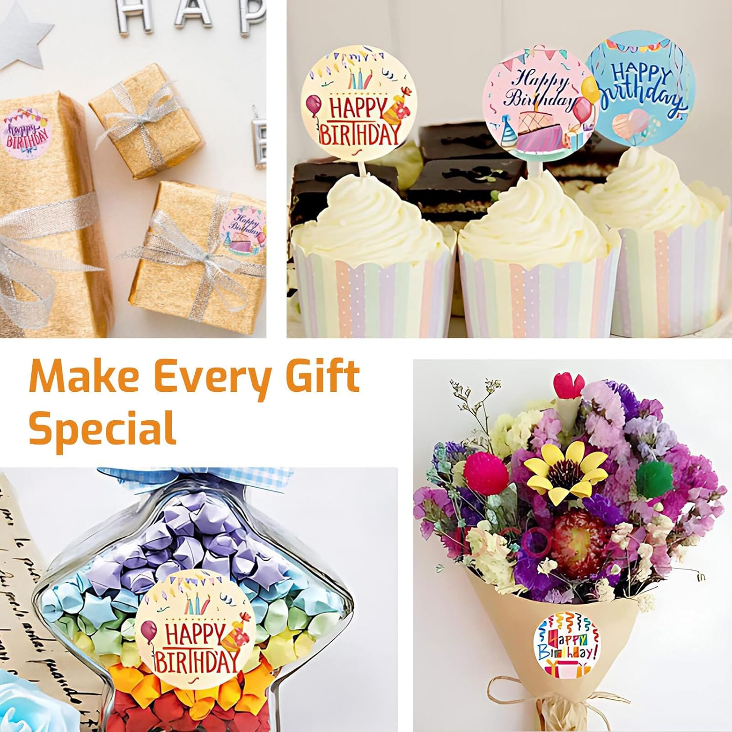 Lyvixora 500Pcs Happy Birthday Stickers Roll - Multi-Styles Cute Sticker Labels for Party Decorations, DIY Cards, Gift Wrapping & Classroom Activities - Adhesive Seals for Balloons, Cakes, Boxes​​ image number 1