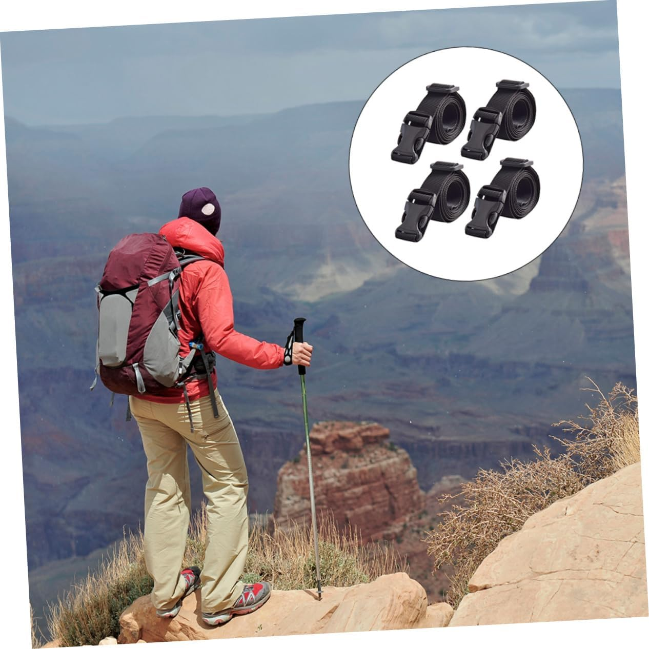 ANDRESLAD 4Pcs Tie down Straps Buckle Outdoor Luggage Tie down Belt Fastening Straps for Luggage Bags during Travel image number 3