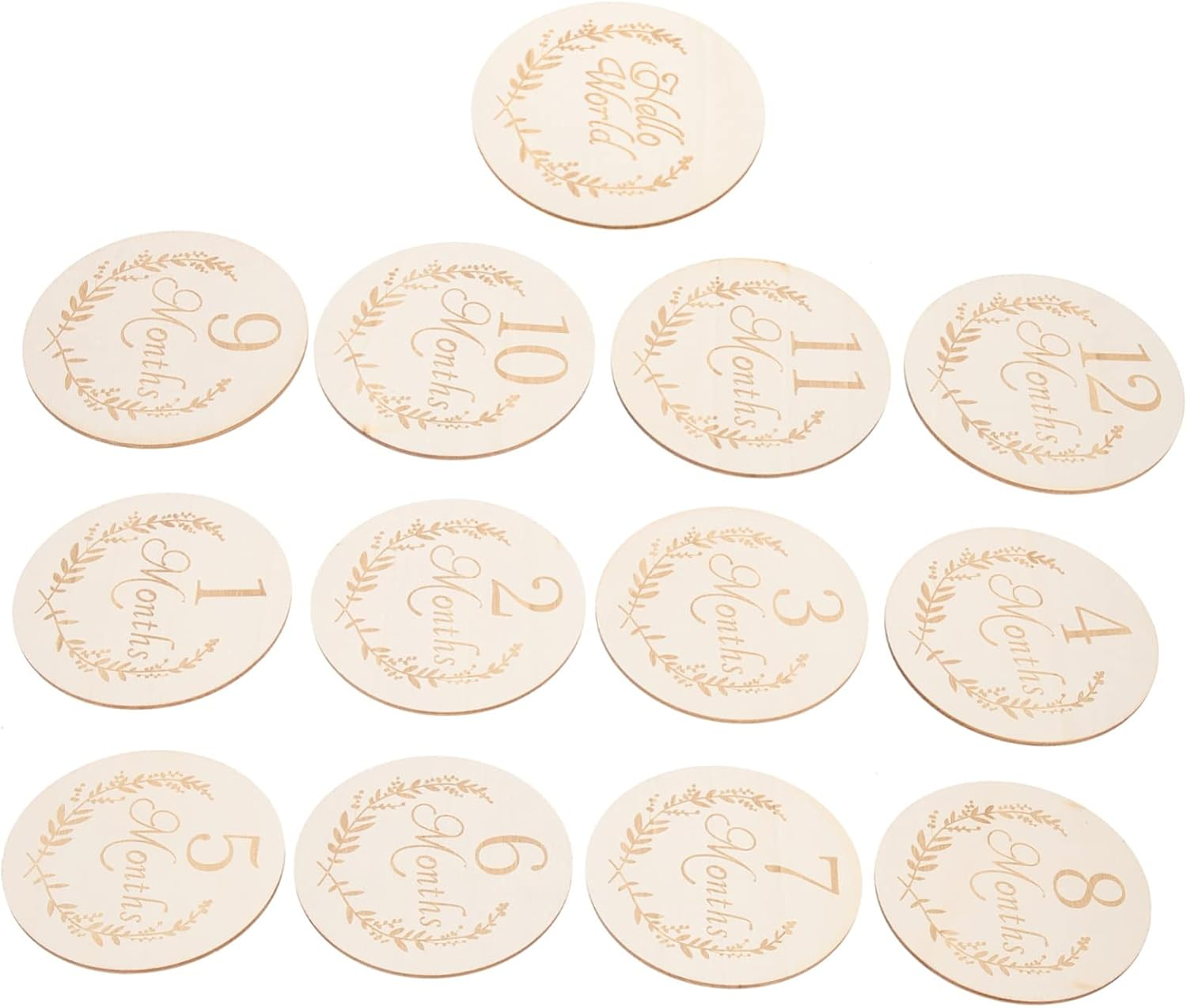Homoyoyo 13Pcs Baby Milestone Wooden Slices Monthly Cards Natural Wood Photo Props for Newborns and Infants 100Mm Yang Wood round Discs for Monthly Commemorative Photoshoot