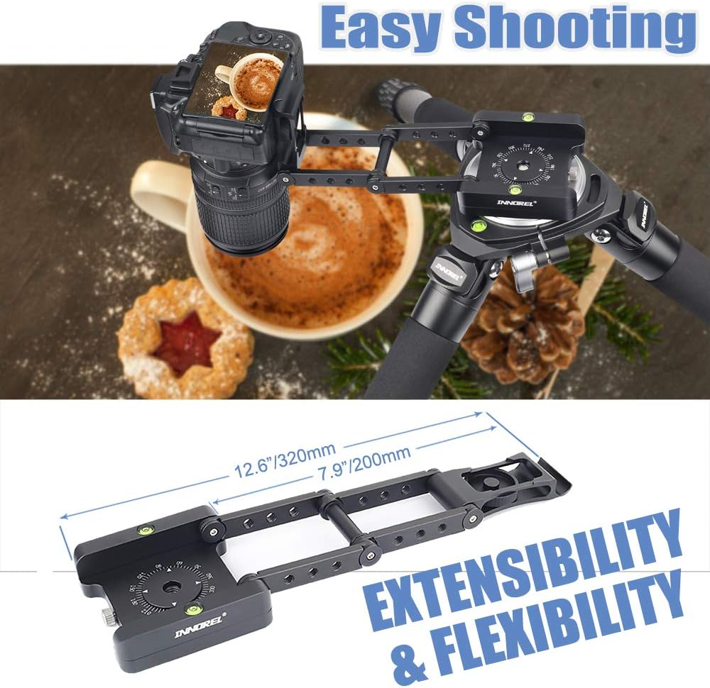 Z-Flex Tilt Tripod Head-Innorel MH5 CNC Aluminum Alloy All Metal Flexible Folding Z Pan 360&deg; Horizontal Rotation with 1/4" and 3/8" Screws, Max Load 6.61Lb for Canon Nikon Sony DSRL Camcorder Slider image number 6