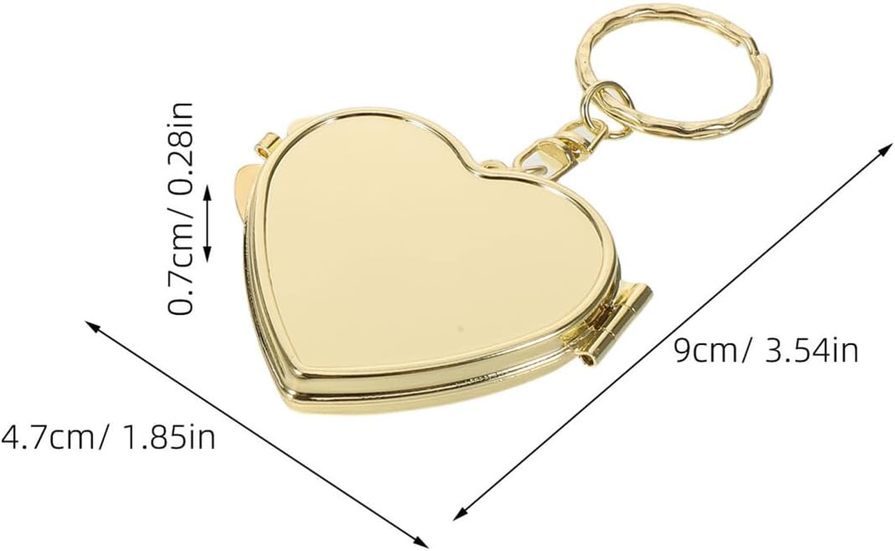 OSOLADY 2Pcs Heart Shaped Double Sided Folding Metal Mirror Keychain Portable Compact Makeup Mirror for Women Mini for Purse and Handbag image number 3