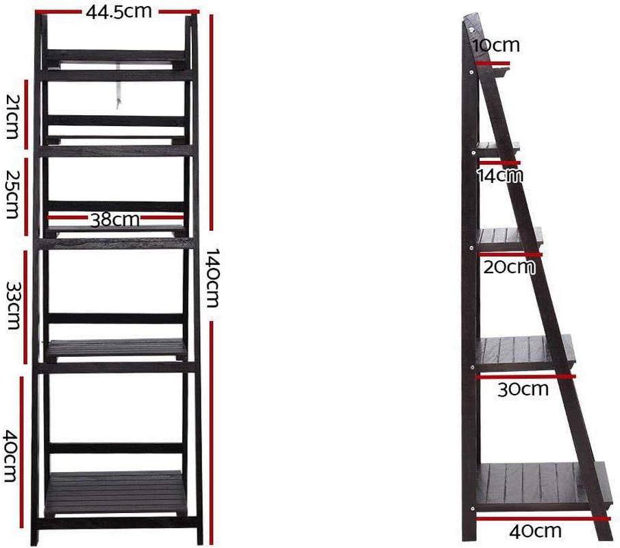 Artiss Bookshelf, 5 Tier Display Corner Wall Ladder Shelves Bookcase Bookshelves Storage Rack Plant Stand Home Living Room Bedroom Office Furniture, Wall-Mounted 140Cm Height Black