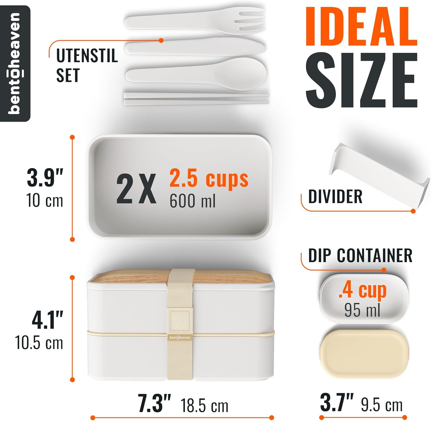 Bentoheaven Premium Bento Box Adult Lunch Box with 2 Compartments (1200Ml), Cutlery & Set of Chopsticks, Large Dip Container, Cute Black Japanese Bento Box, Rectangle, Microwavable (Bright Light) image number 6