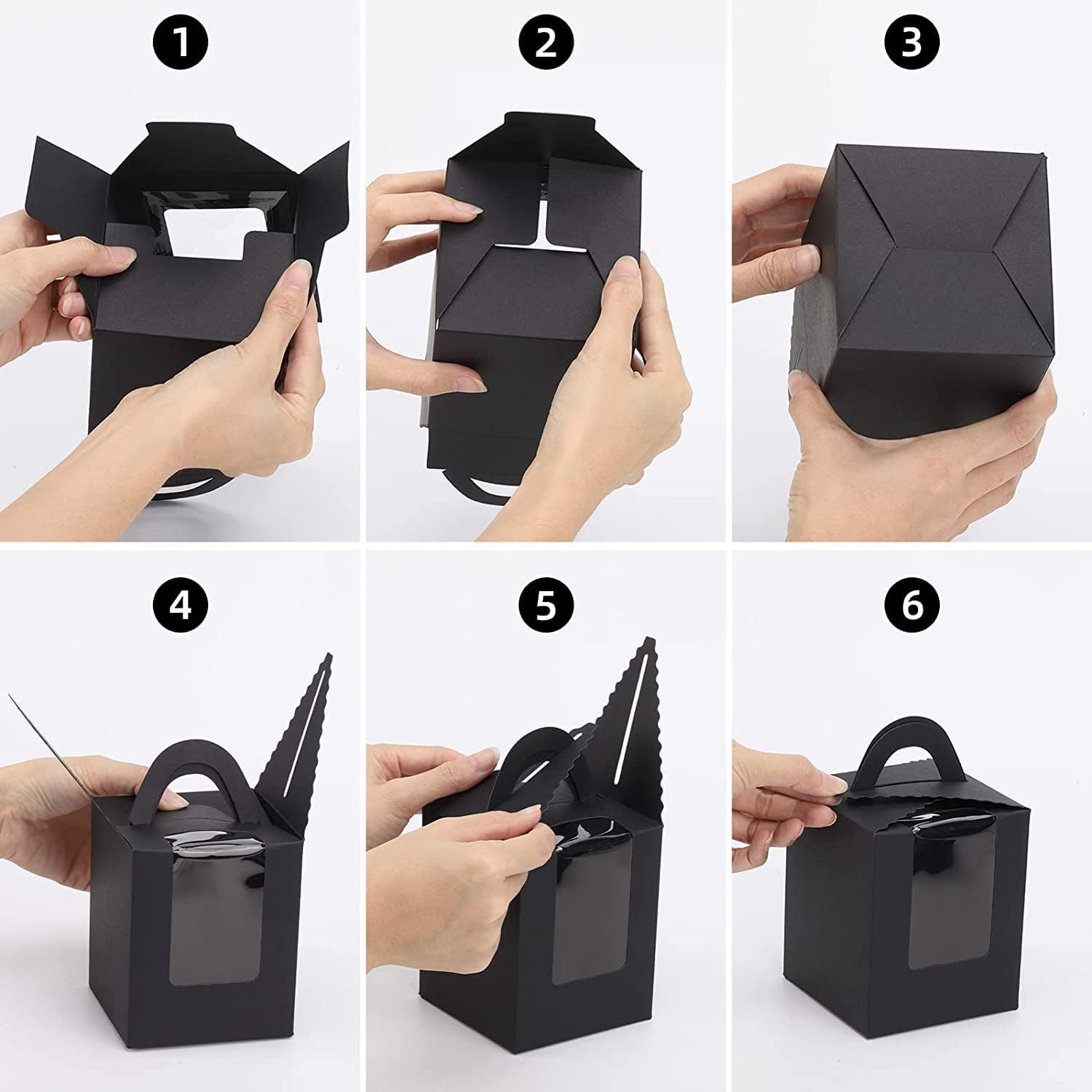 50 Pcs Black Cupcake Boxes with Window Single Individual Cupcake Boxes with Handle and Inserts for Wedding Birthday Party Treats Gift image number 6