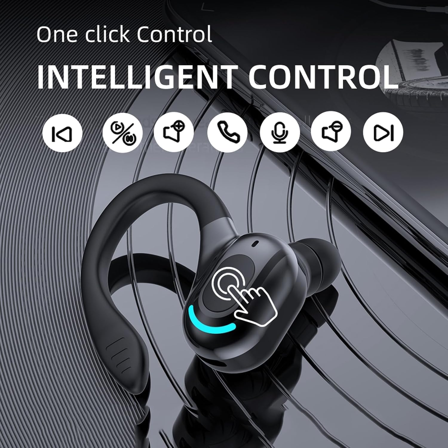 Bluetooth Headset with Microphone Mobile Phone Wireless Hands-Free In-Ear Single Headphones Bluetooth Wireless Earbud with Ear Hook Cordless Earphones Hands-Free Ear for Business Office Driving image number 5